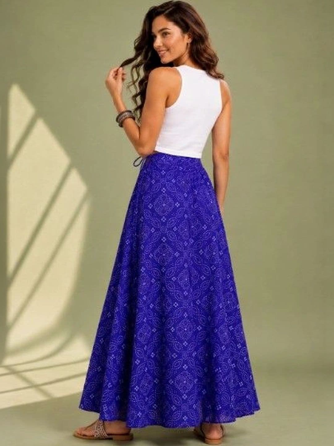 Deewa Women Georgette Geometric Maxi Flared Skirt thumbnail 6
