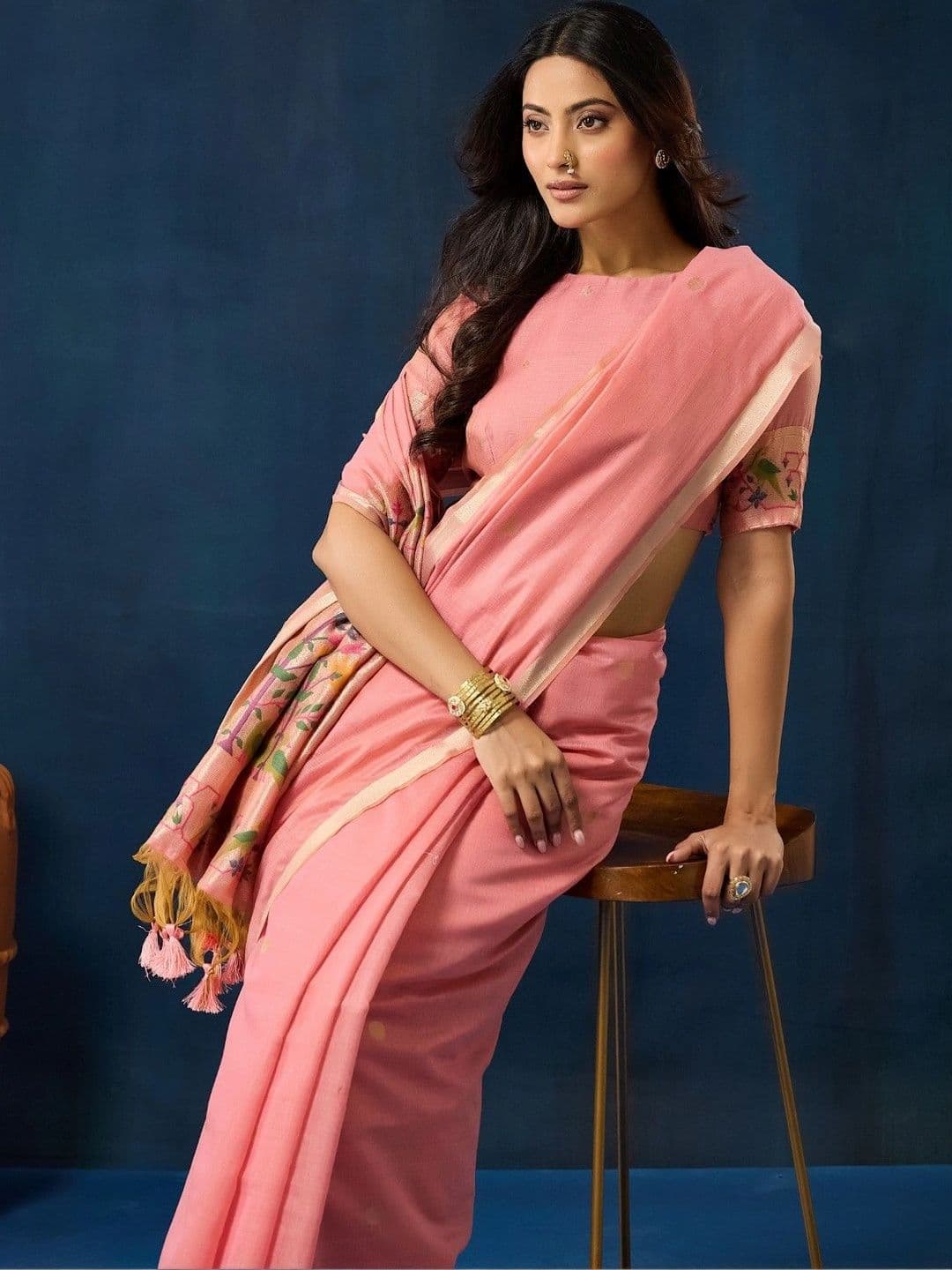 kasee Floral Sequinned Pure Cotton Designer Saree thumbnail 3