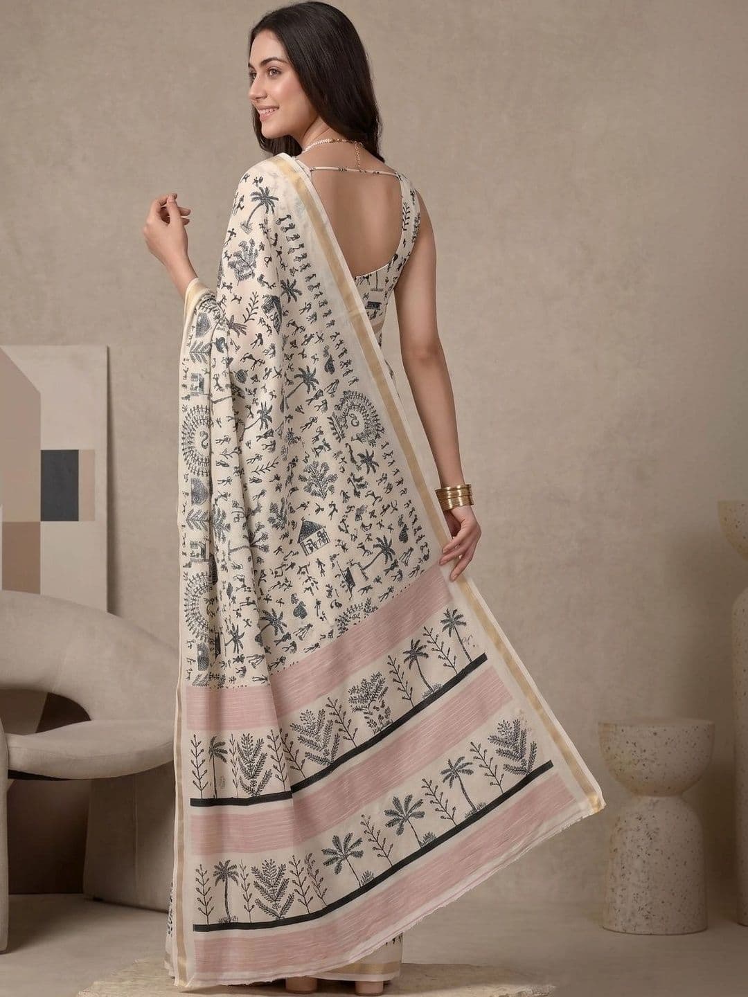 BORAD FASHION Warli Designer Chanderi Saree thumbnail 3
