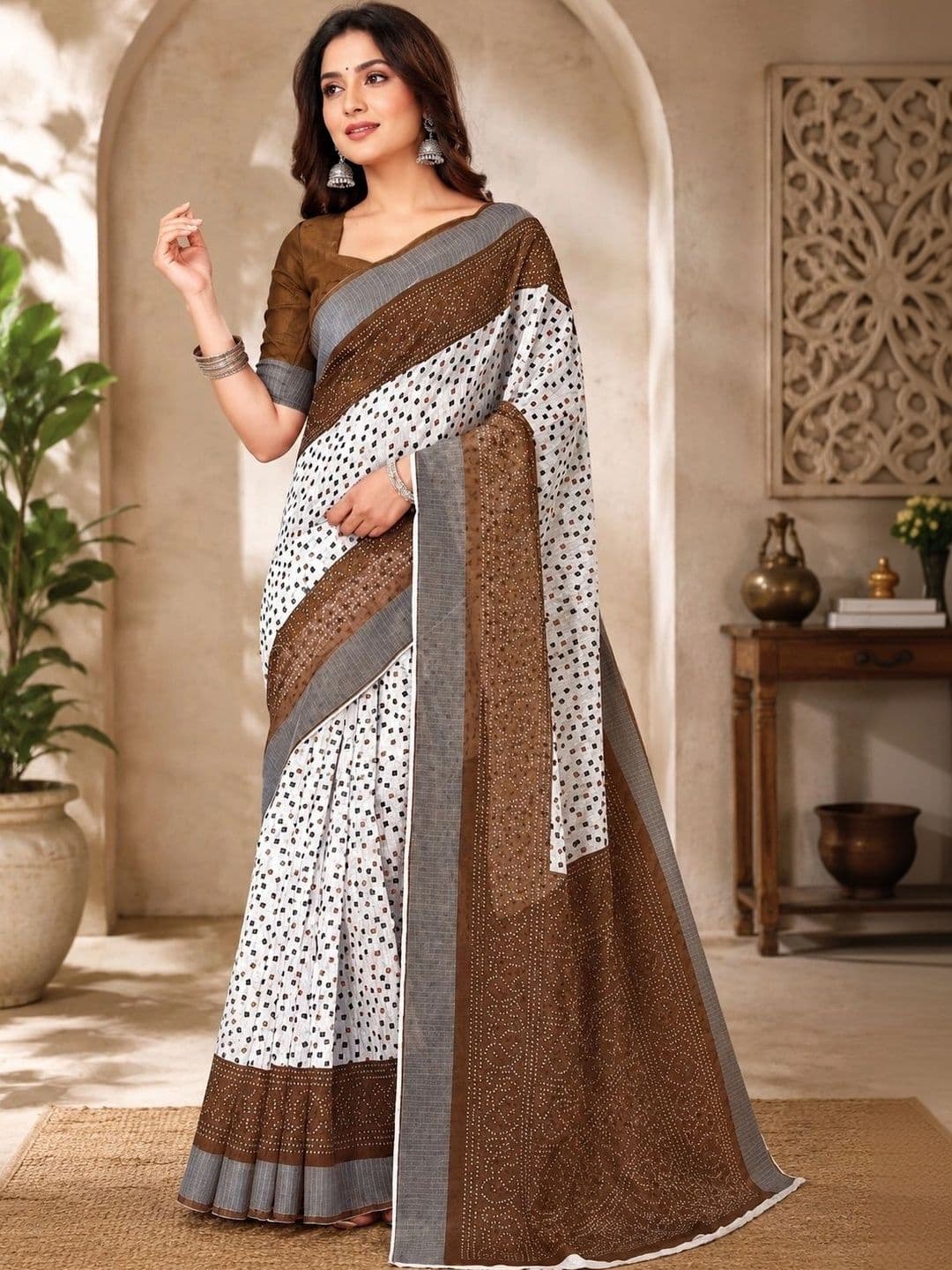 BORAD FASHION Polka Dot Designer Chanderi Saree - view 1