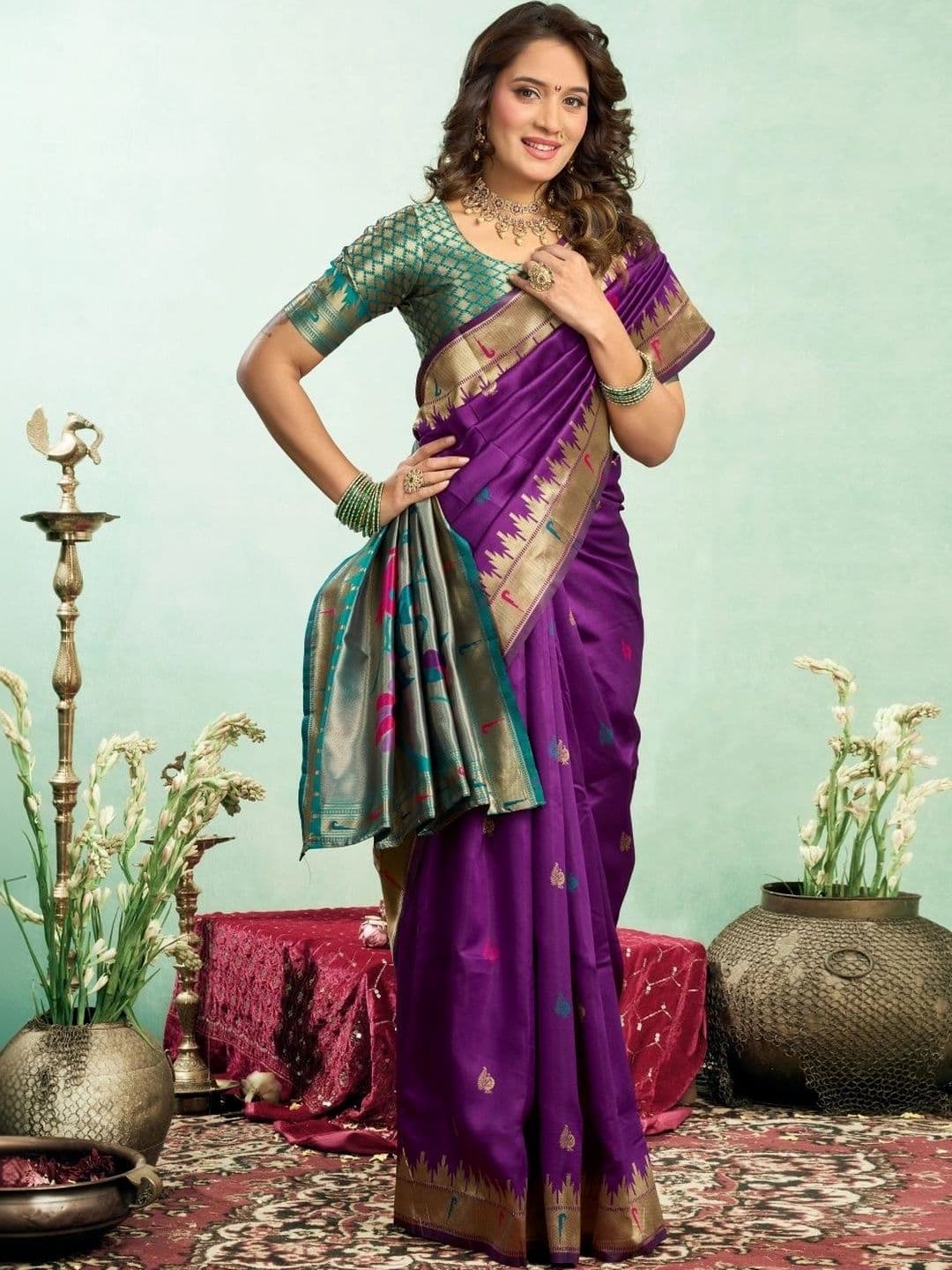 BORAD FASHION Woven Design Zari Silk Blend Designer Paithani Saree thumbnail 3