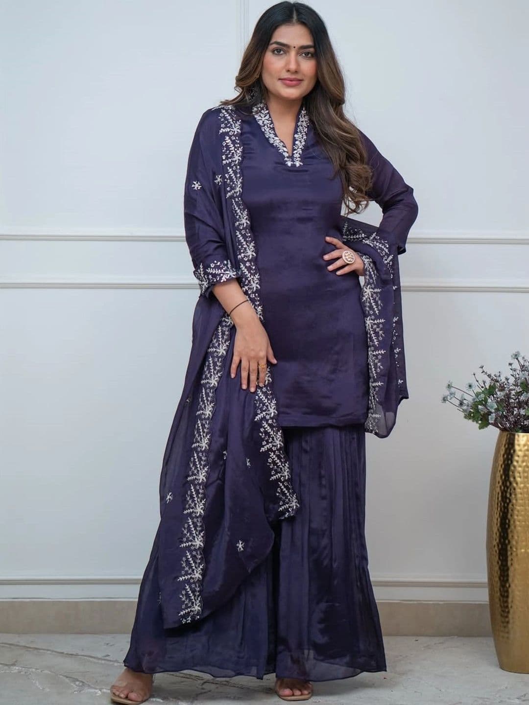 Anouk Women Regular Thread Work Kurta with Sharara & With Dupatta - view 1