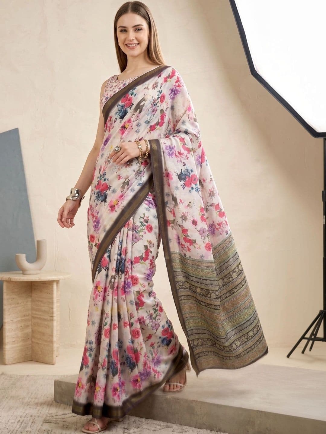 BORAD FASHION Floral Designer Chanderi Saree thumbnail 2