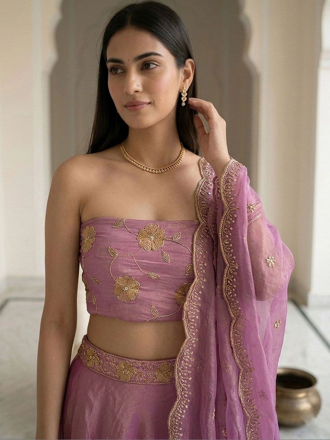 Warthy Ent Embroidered Semi-Stitched Lehenga & Unstitched Blouse With Dupatta thumbnail 4