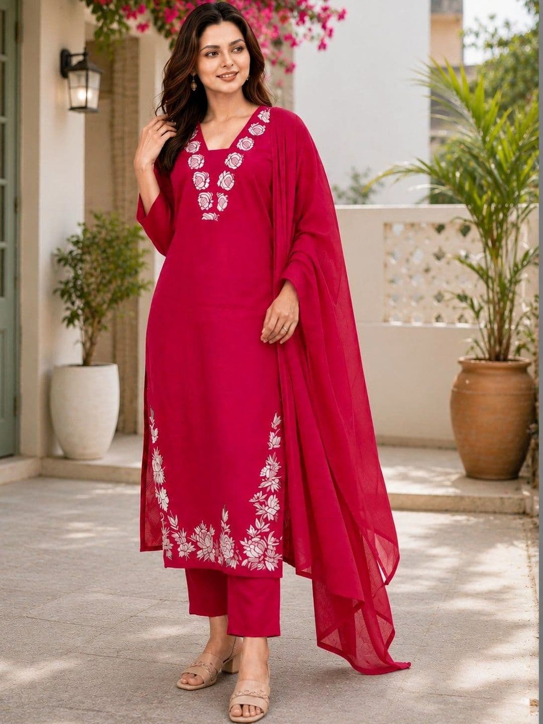 SZN Women Floral Embroidered Regular Thread Work Kurta with Trousers & With Dupatta - view 1