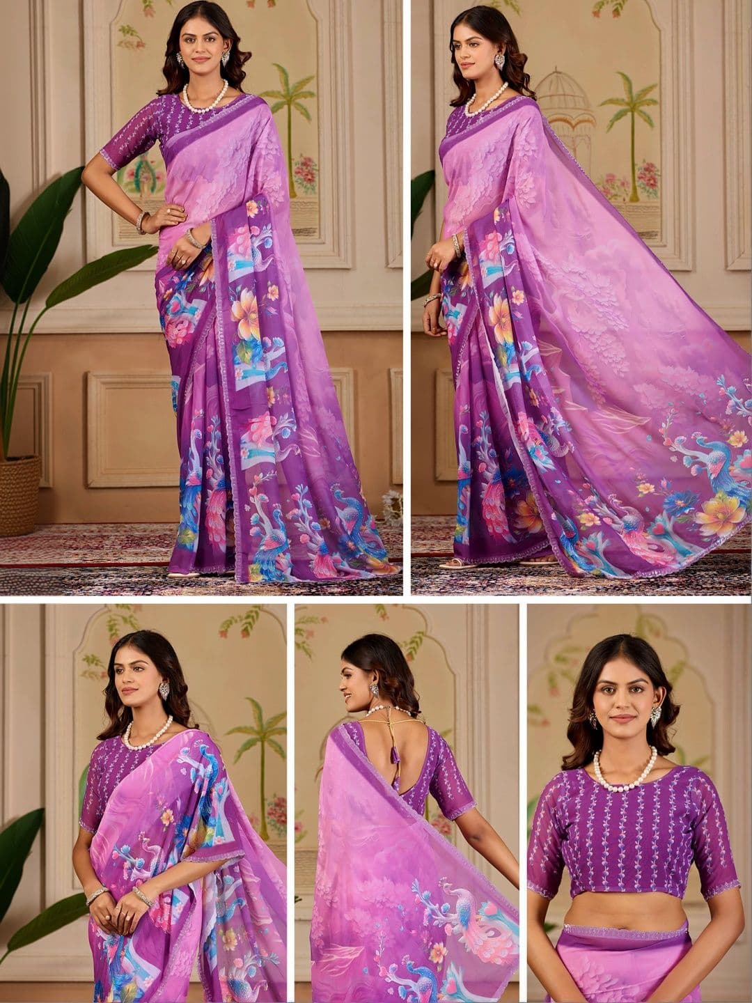 K 5 Fashion Floral Embroidered Pure Georgette Fusion Ikat Saree thumbnail 5