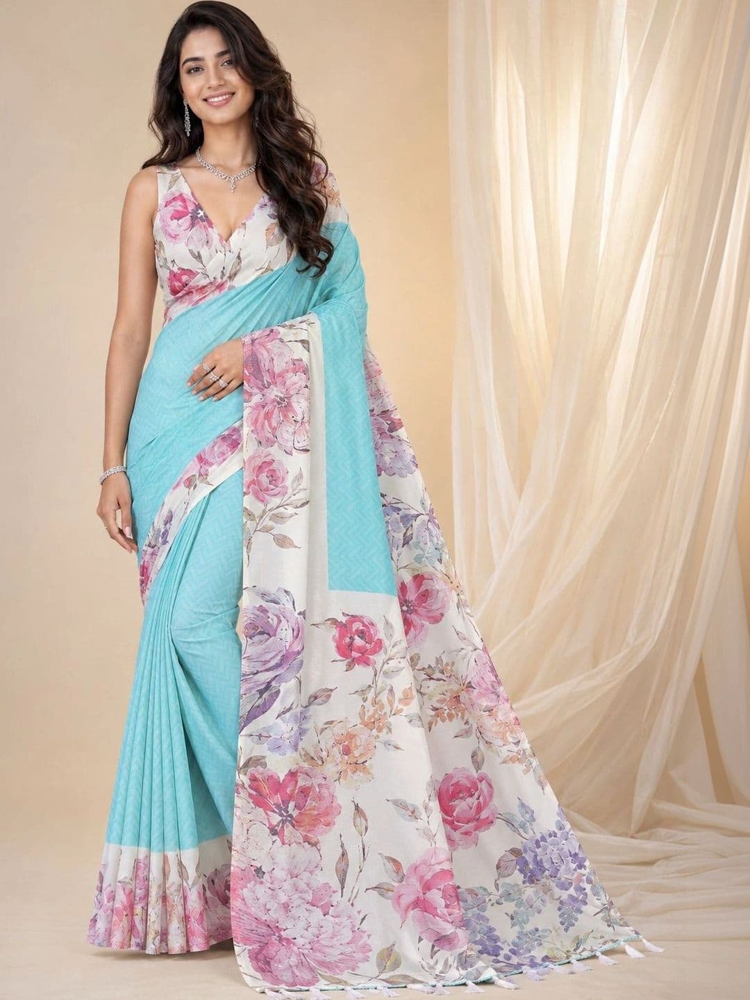 Durga Textile Women Floral Silk Blend Saree - view 1