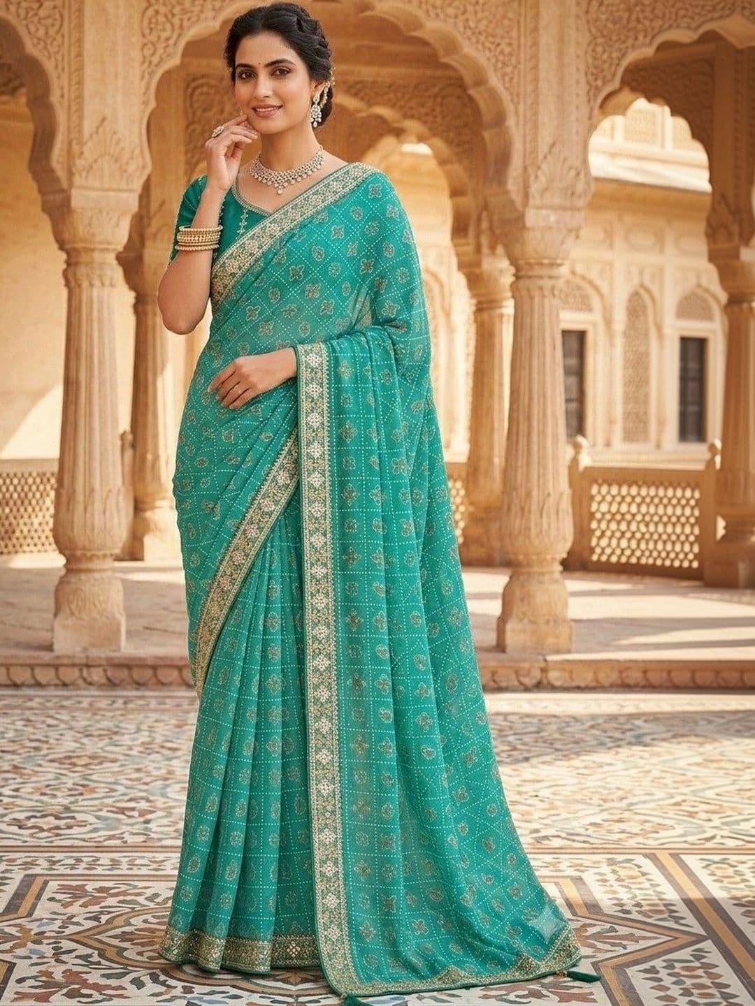 SmileyFashion Bandhani Embroidered Art Silk Designer Bandhani Saree - view 1