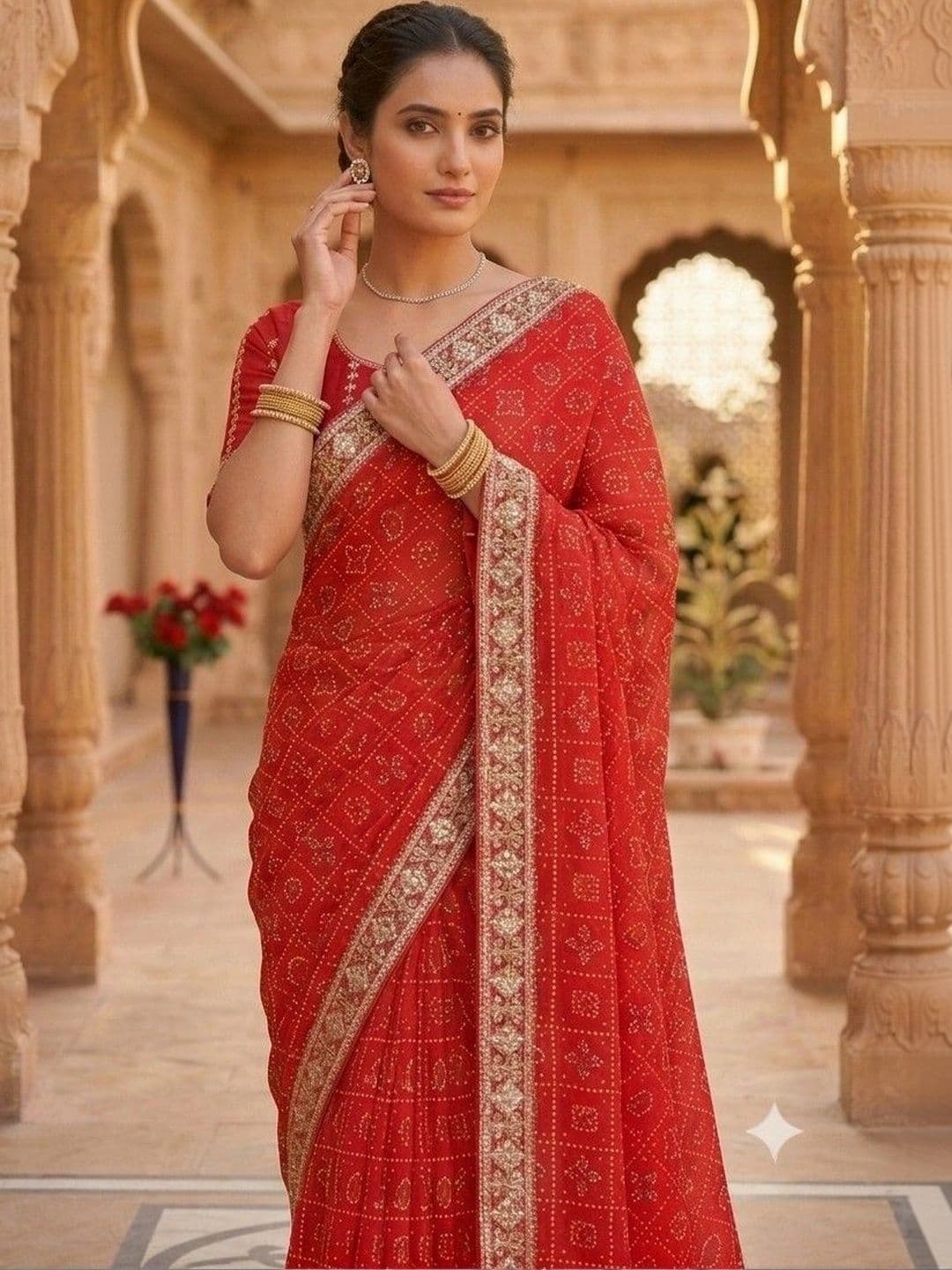 SmileyFashion Bandhani Embroidered Art Silk Designer Bandhani Saree thumbnail 3