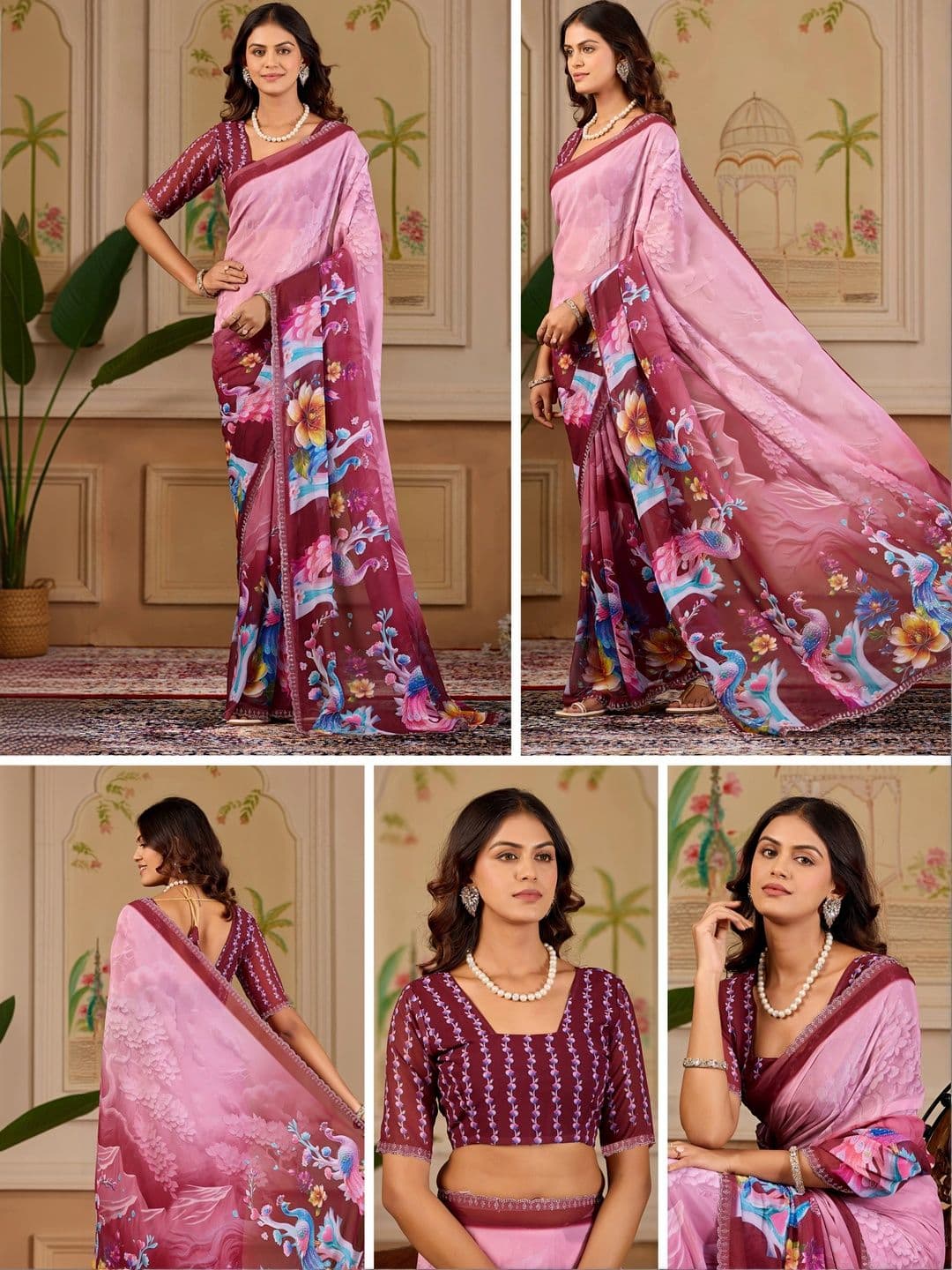 K 5 Fashion Ethnic Motifs Embroidered Pure Georgette Fusion Ikat Saree thumbnail 5