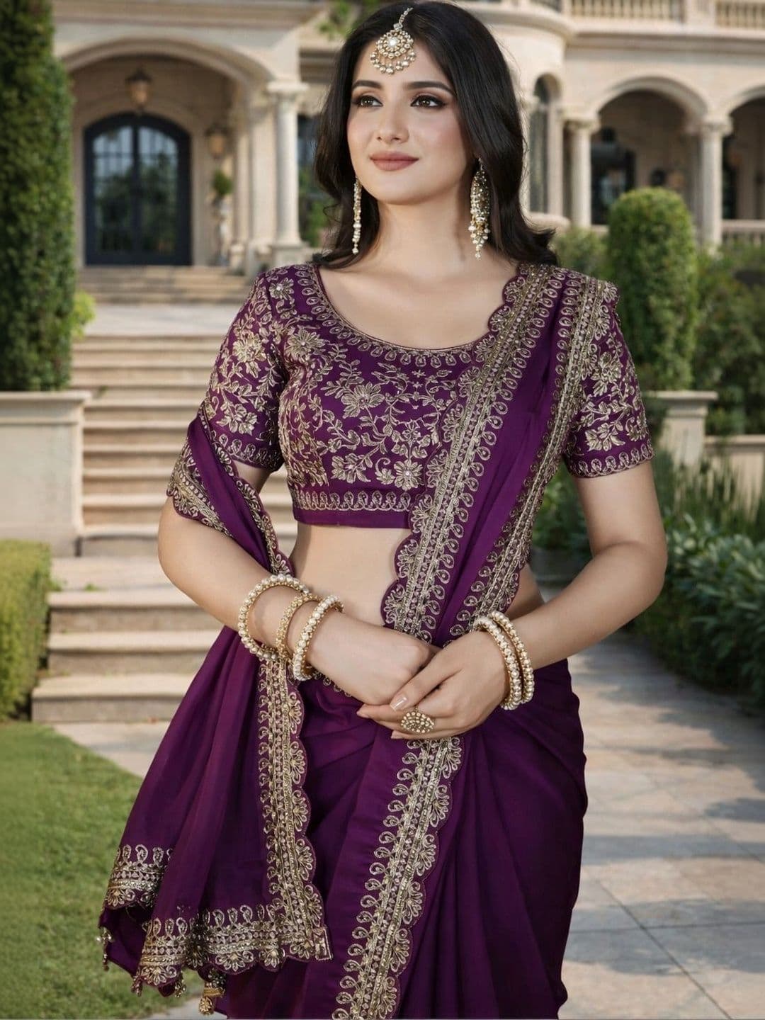 KALINI Embroidered Silk Blend Heavy Work Saree thumbnail 3