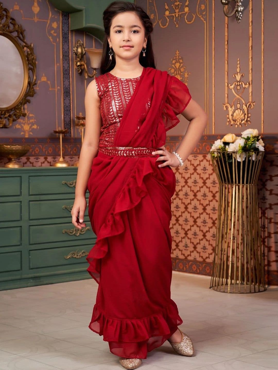 BAESD Girls Embellished Sequinned Ready to Wear Lehenga & - view 1