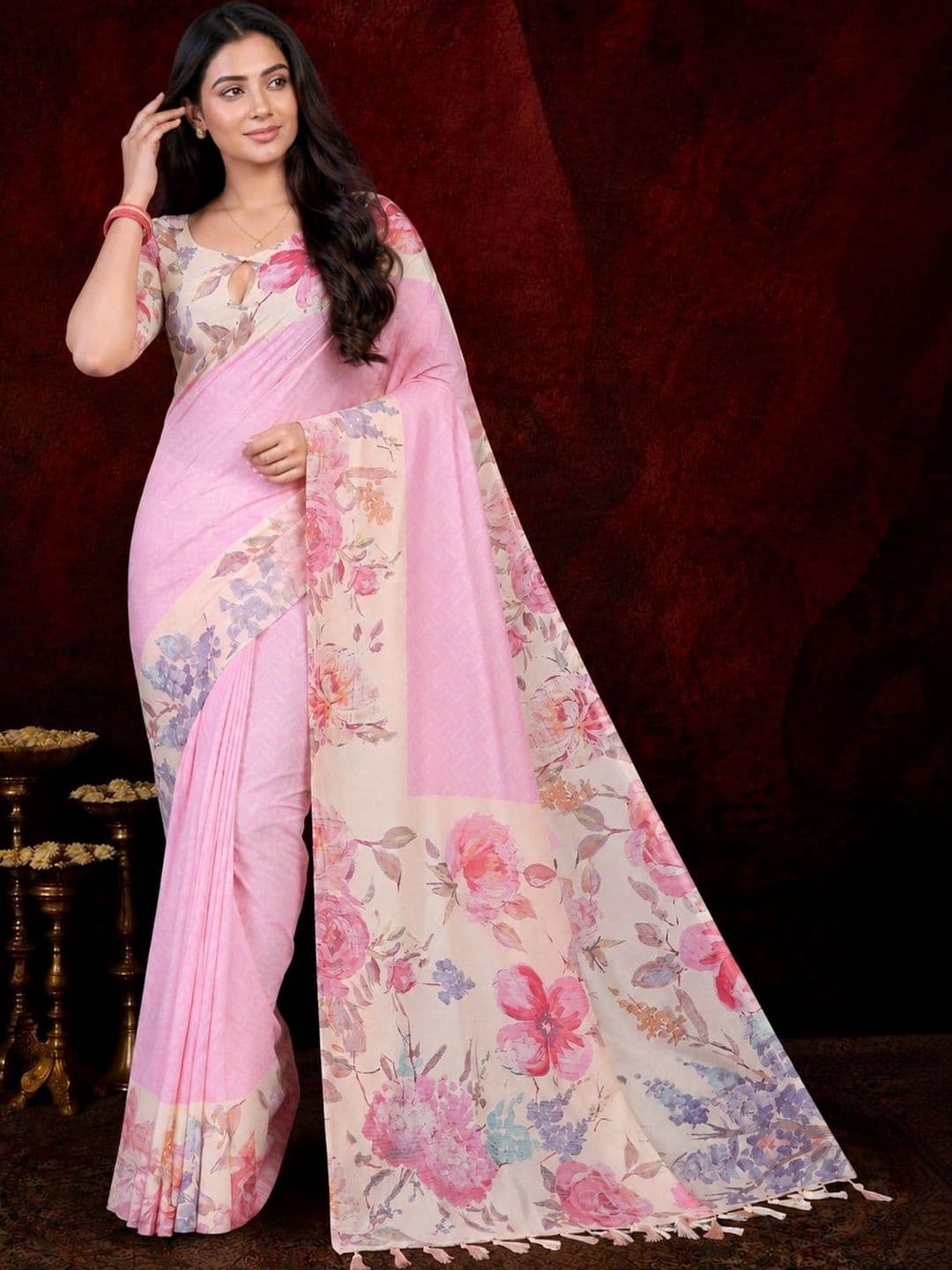Durga Textile Floral Silk Blend Saree - view 1
