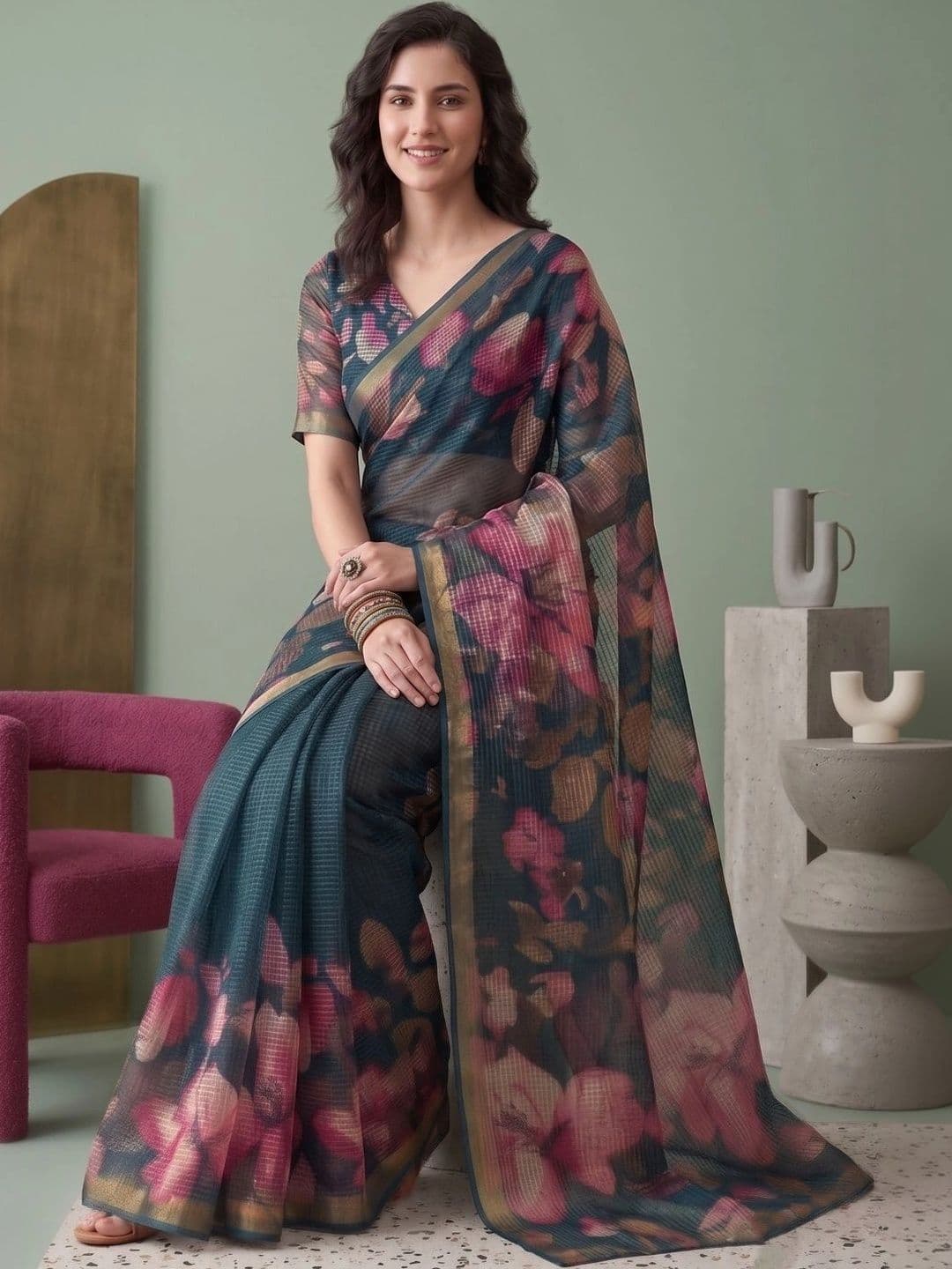 BORAD FASHION Designer Chanderi Saree thumbnail 4