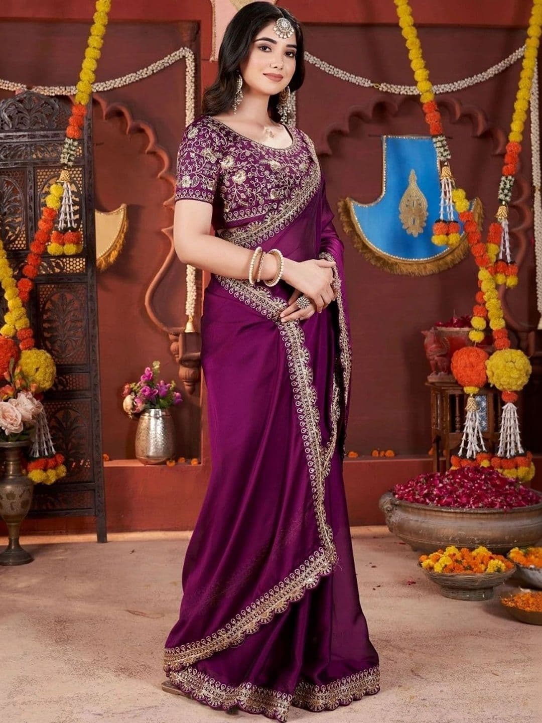 KALINI Embroidered Silk Blend Heavy Work Saree thumbnail 5