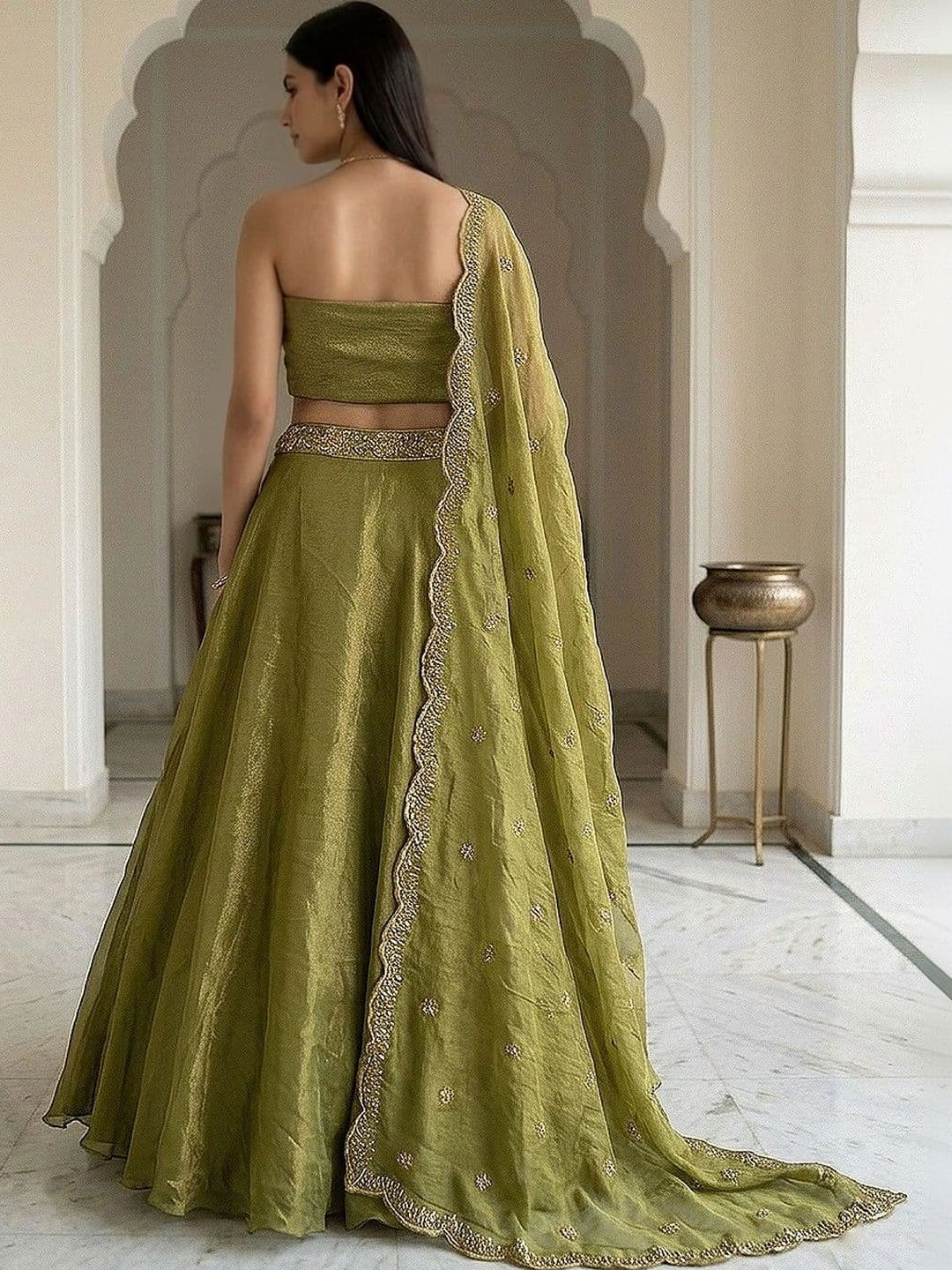 Warthy Ent Embroidered Semi-Stitched Lehenga & Unstitched Blouse With Dupatta thumbnail 5