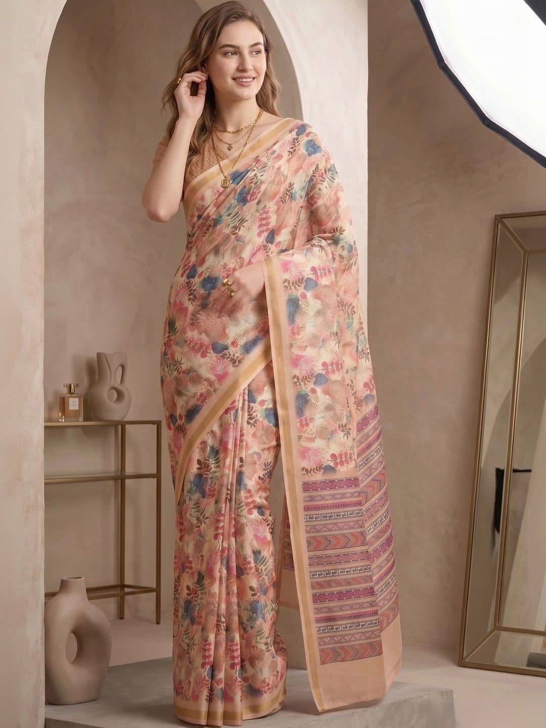 BORAD FASHION Floral Designer Chanderi Saree thumbnail 2
