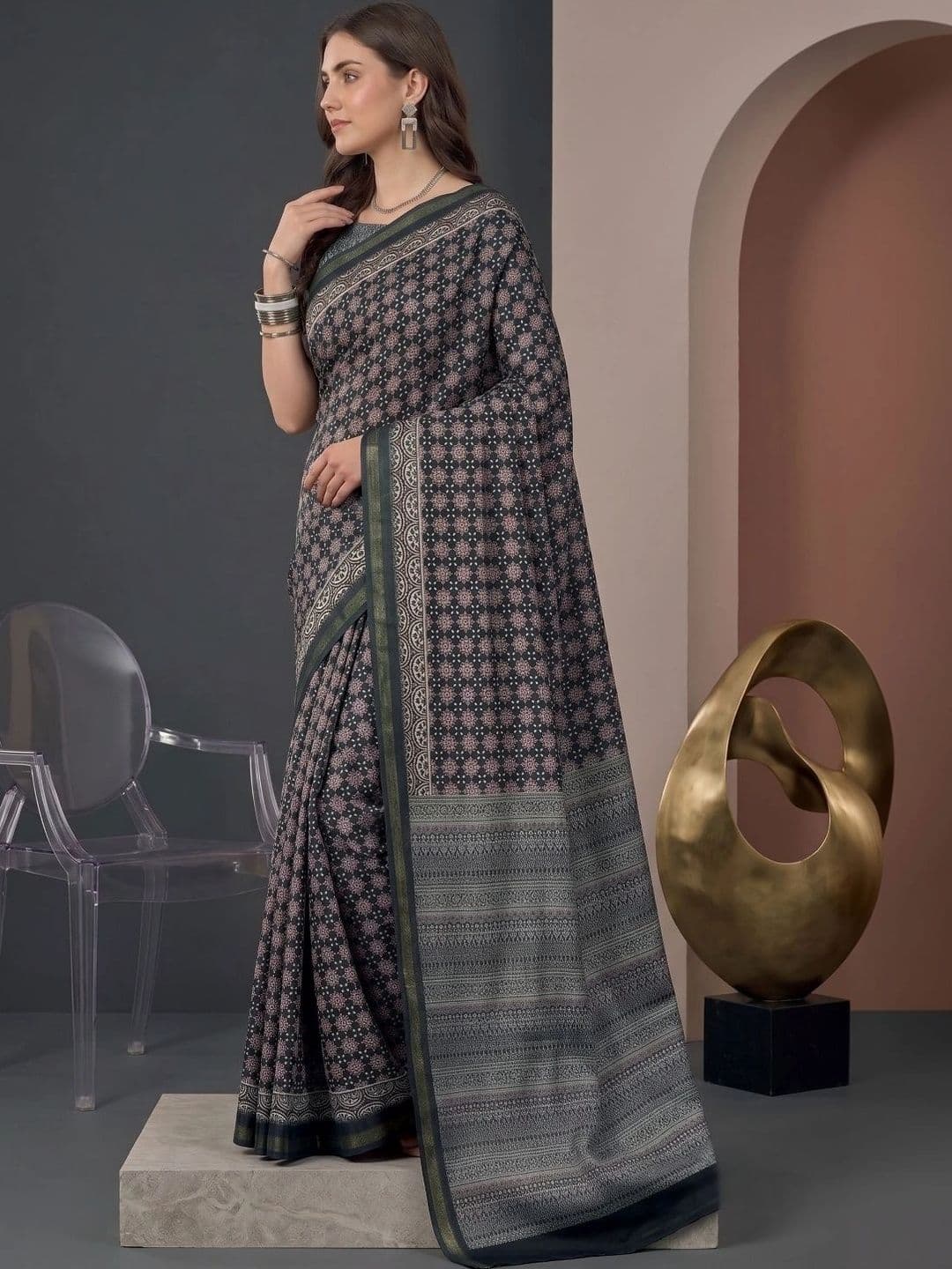BORAD FASHION Floral Designer Chanderi Saree thumbnail 2