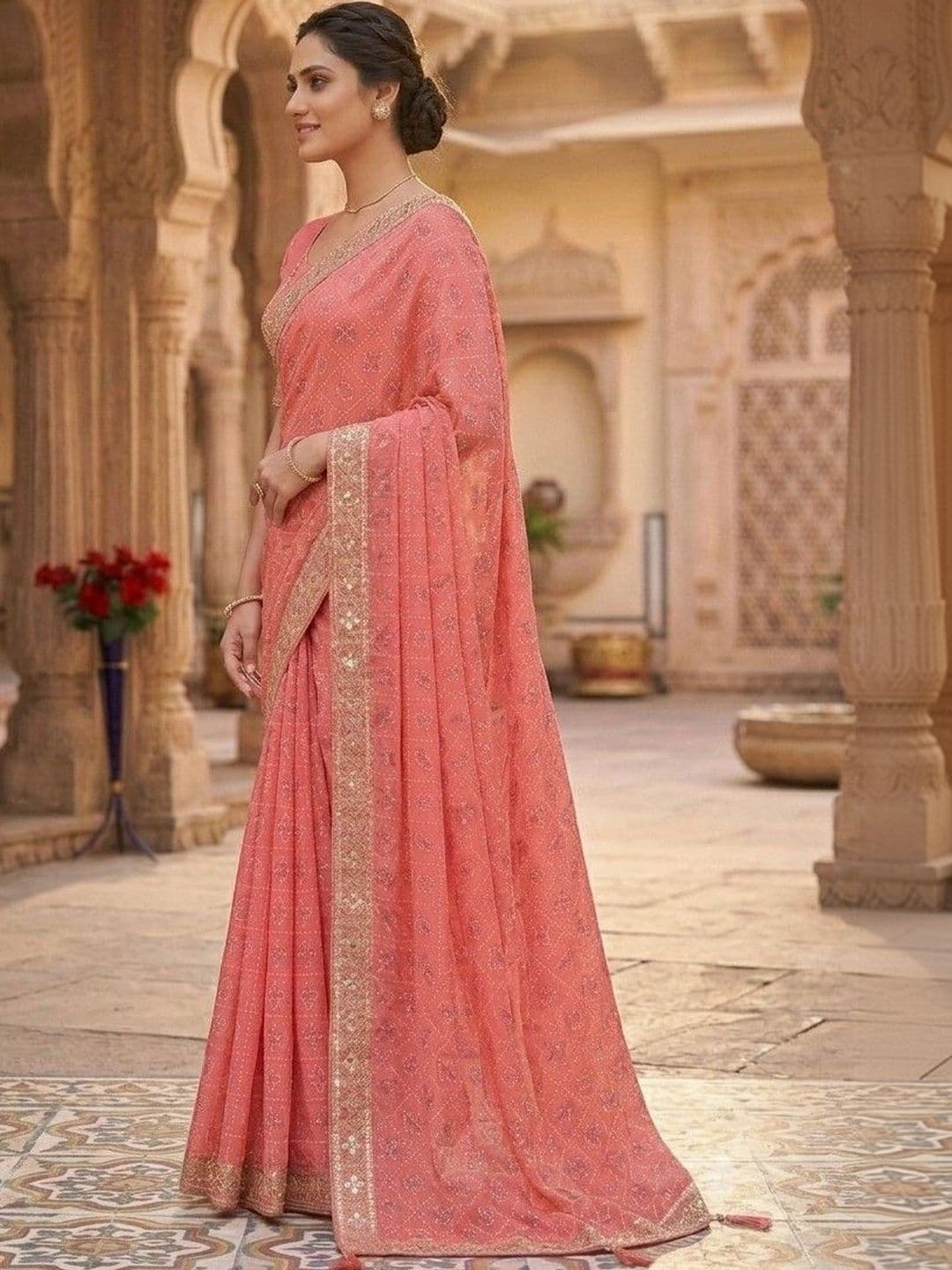 SmileyFashion Bandhani Embroidered Art Silk Designer Bandhani Saree thumbnail 3