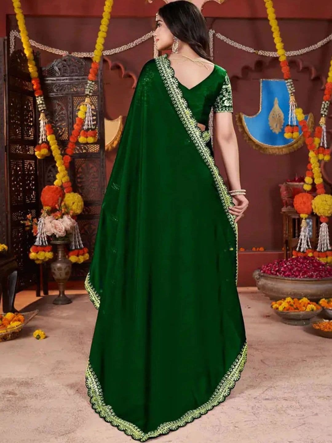 KALINI Embroidered Silk Blend Heavy Work Saree thumbnail 3