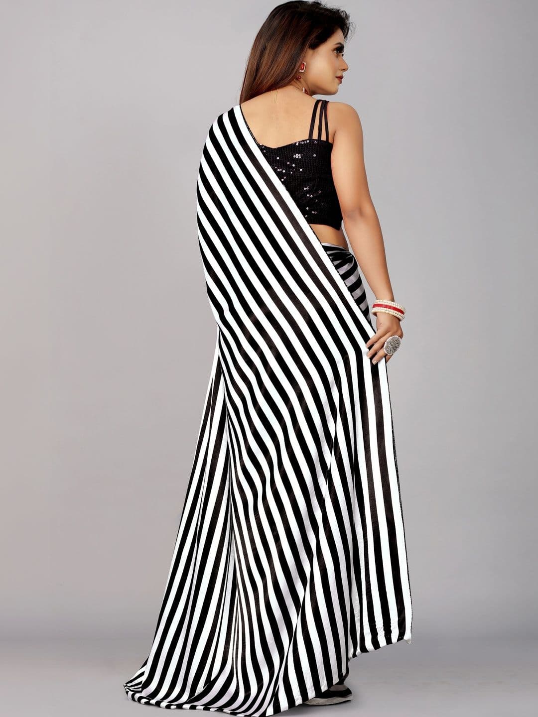 KALINI Striped Silk Blend Heavy Work Saree thumbnail 3