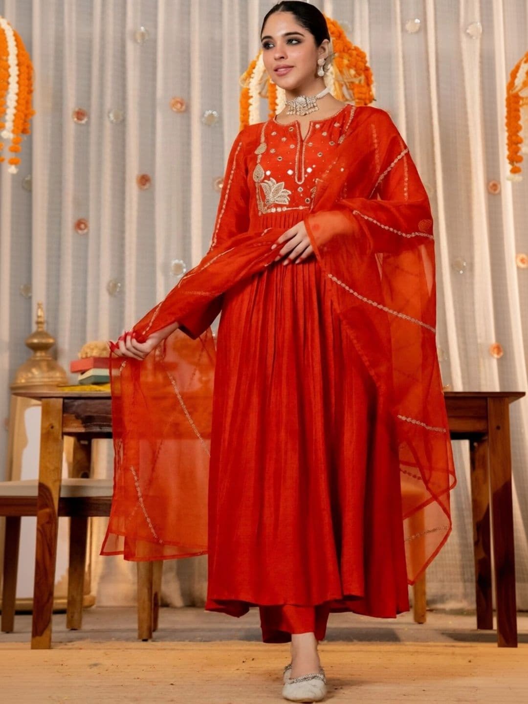 Anouk Women Ethnic Motifs Embroidered Empire Mirror Work Kurta with Trousers & With Dupatta - view 1