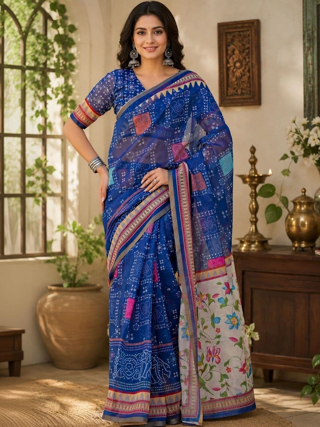 BORAD FASHION Floral Designer Chanderi Saree - view 1