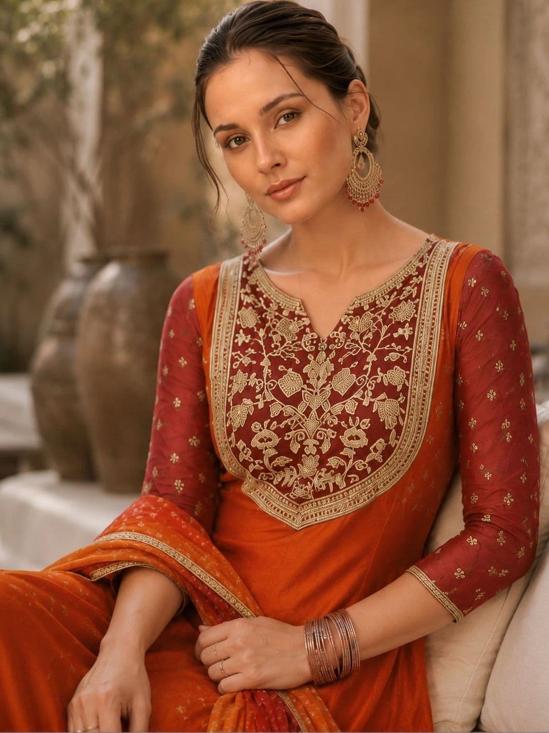 KALINI Women Ethnic Motifs Embroidered Regular Kurta with Trousers & With Dupatta thumbnail 3