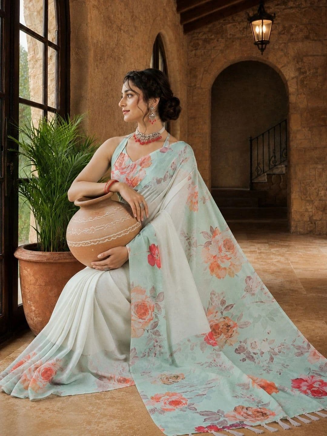 NIWAA Women Floral Printed Silk Blend Saree thumbnail 5
