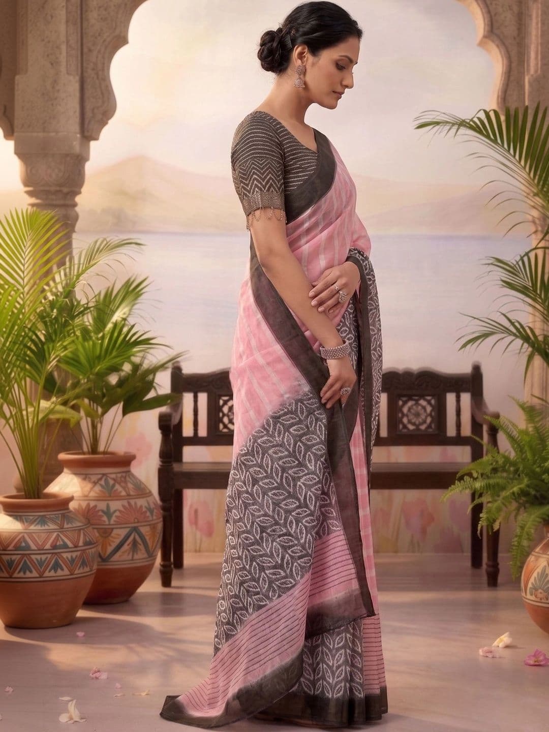 BORAD FASHION Striped Designer Chanderi Saree thumbnail 3