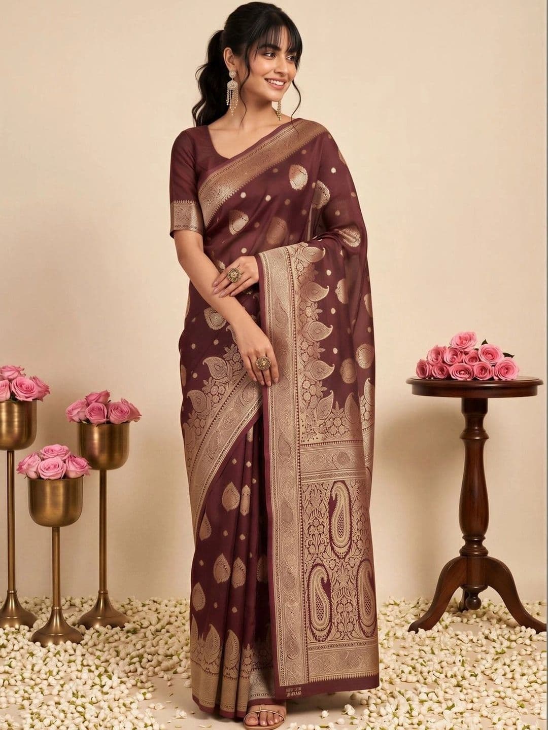 all about you Ethnic Motifs Zari Silk Blend Designer Banarasi Saree thumbnail 2