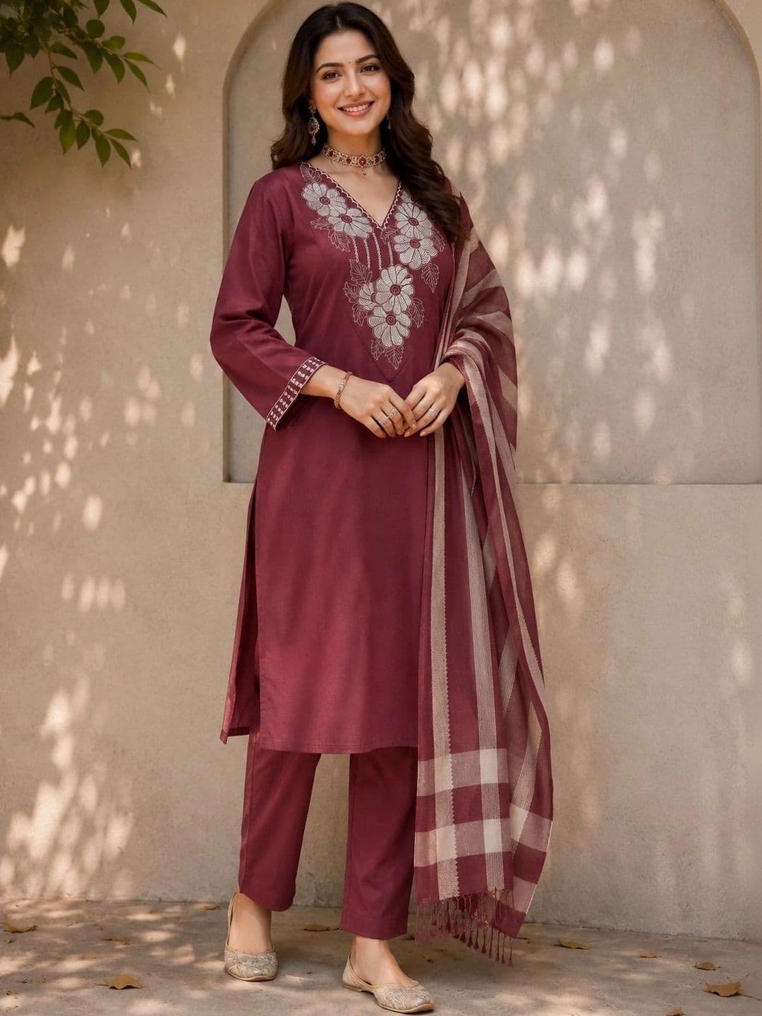 BILANZA Women Ethnic Motifs Embroidered Regular Thread Work Kurta with Trousers & With Dupatta thumbnail 4