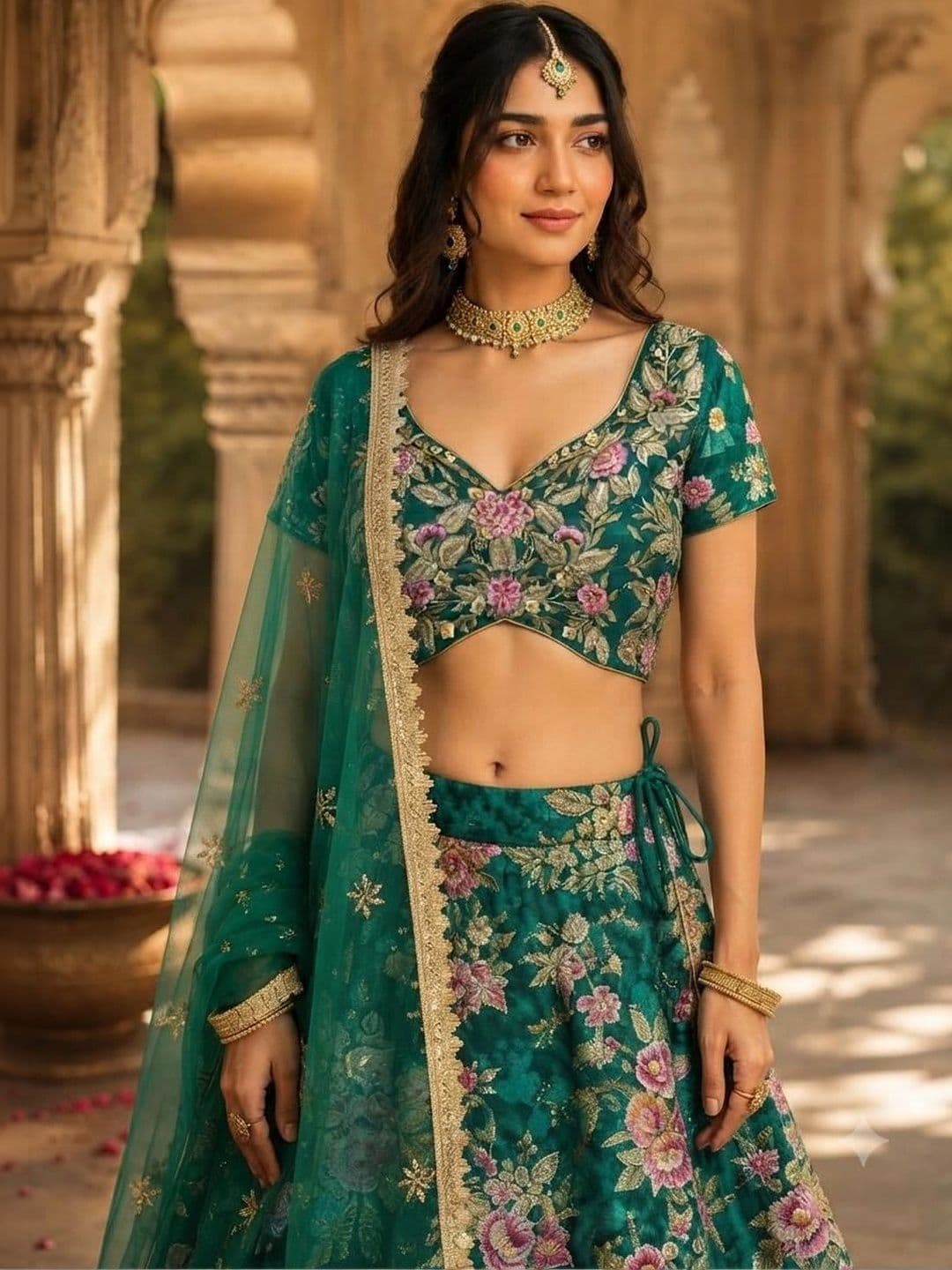 Indi Kal Embroidered Thread Work Ready to Wear Lehenga & Blouse With Dupatta thumbnail 5