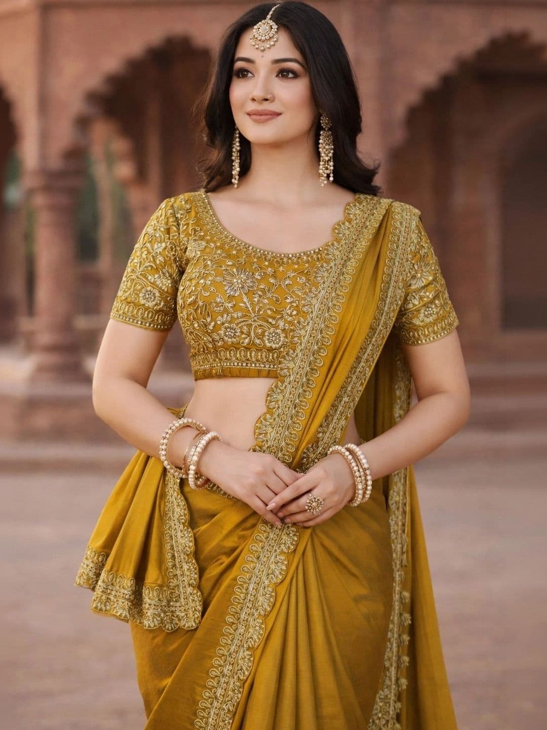 KALINI Floral Embroidered Silk Blend Heavy Work Saree thumbnail 5