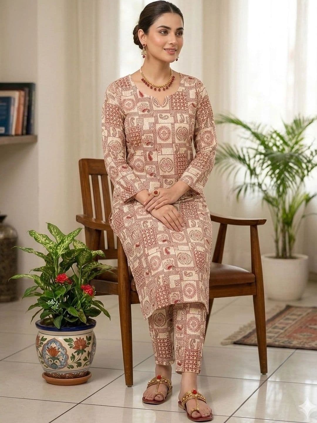 Khasmuda Attire Women Ethnic Motifs Printed Regular Pure Cotton Kurta with Trousers thumbnail 6