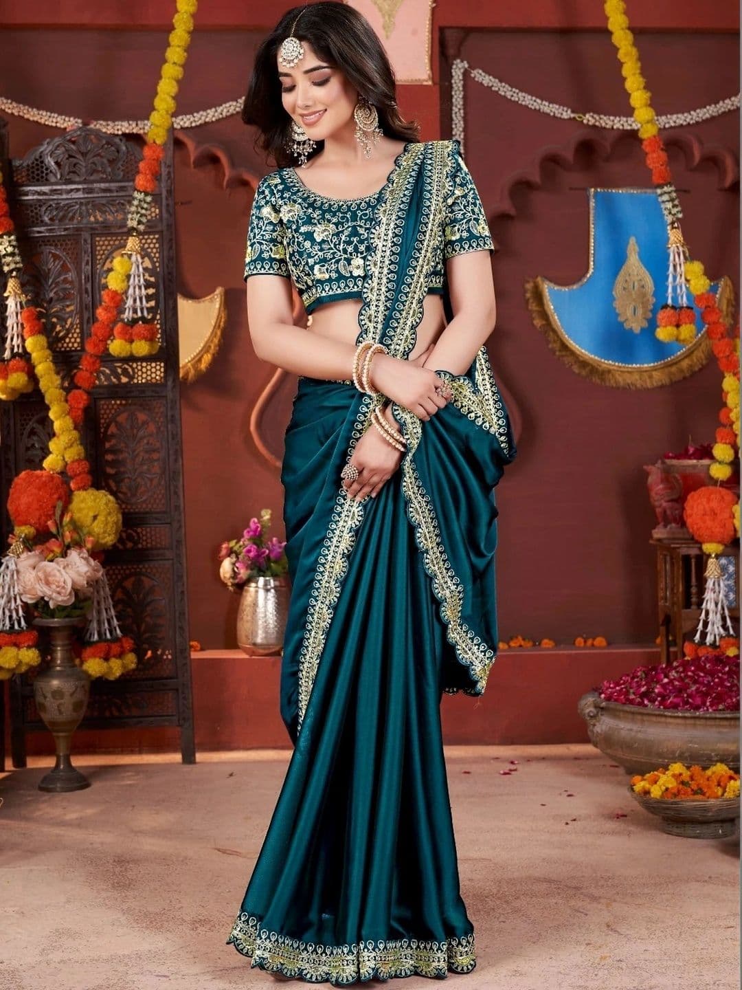 KALINI Embroidered Silk Blend Heavy Work Saree - view 1
