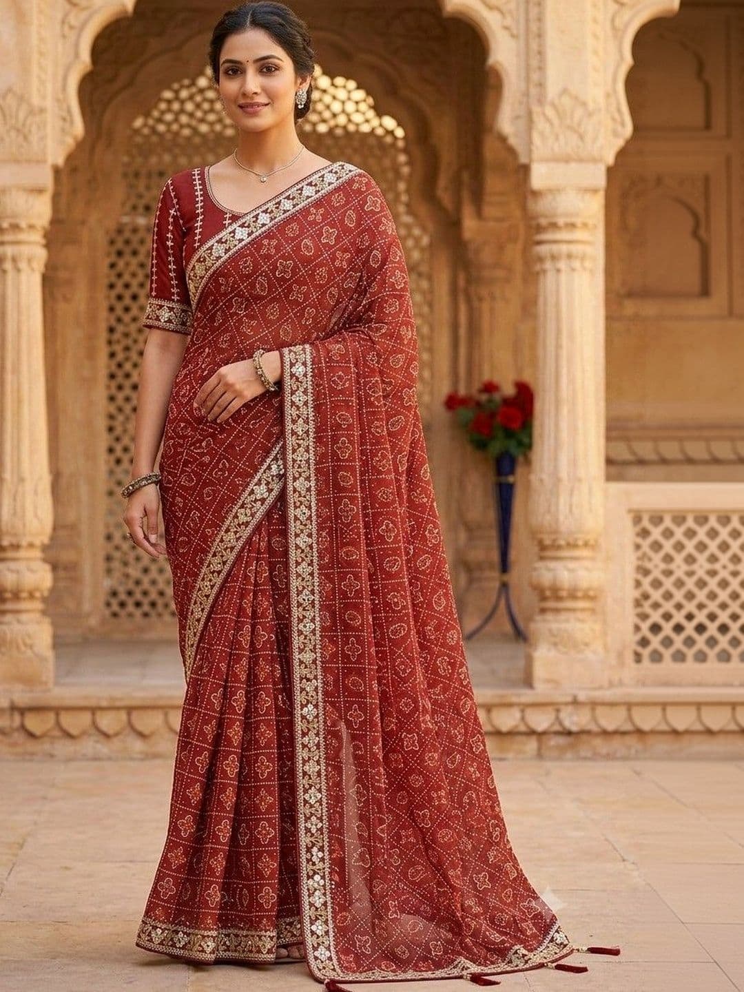 SmileyFashion Bandhani Embroidered Art Silk Designer Bandhani Saree - view 1