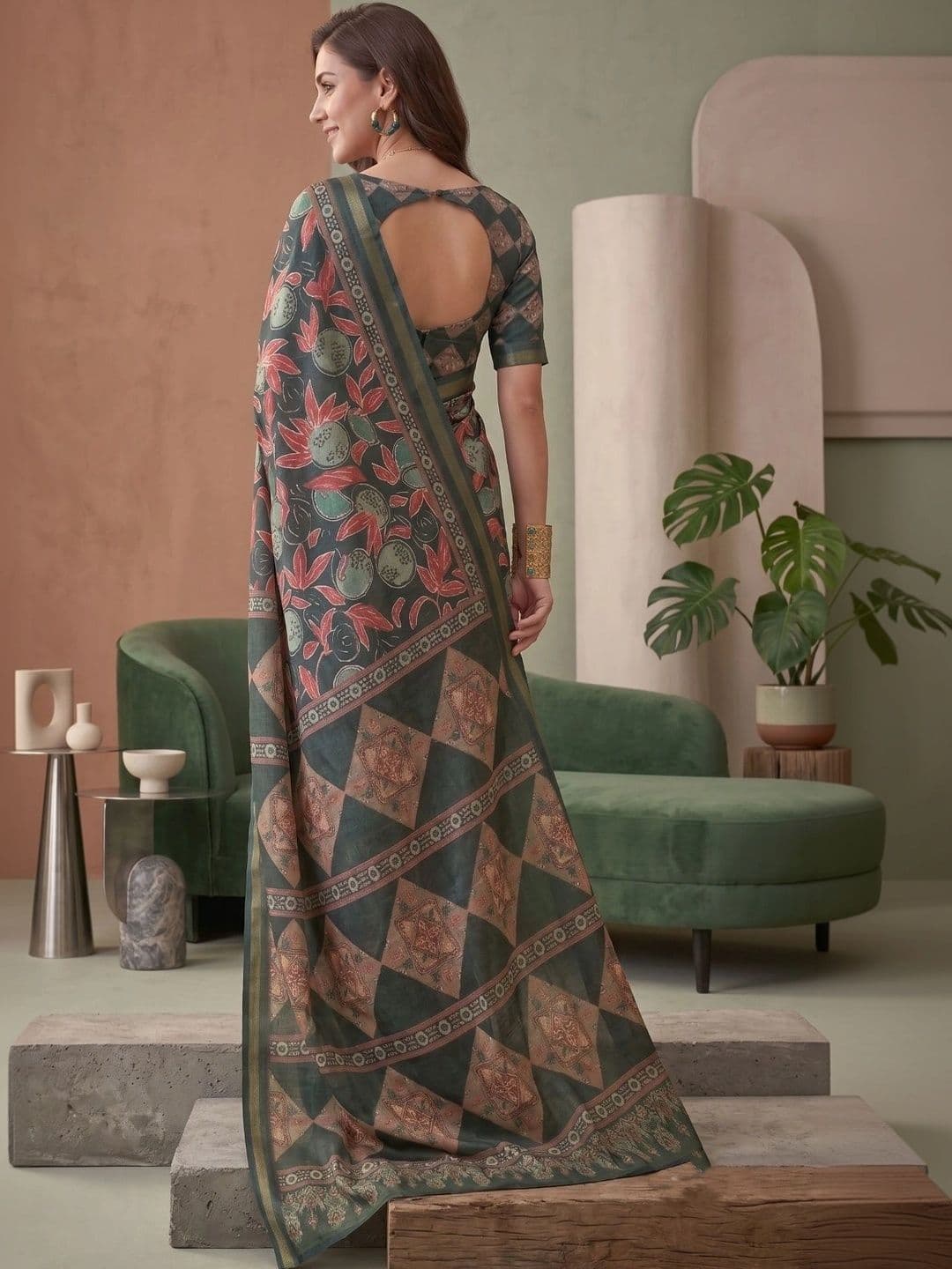BORAD FASHION Floral Designer Chanderi Saree thumbnail 2