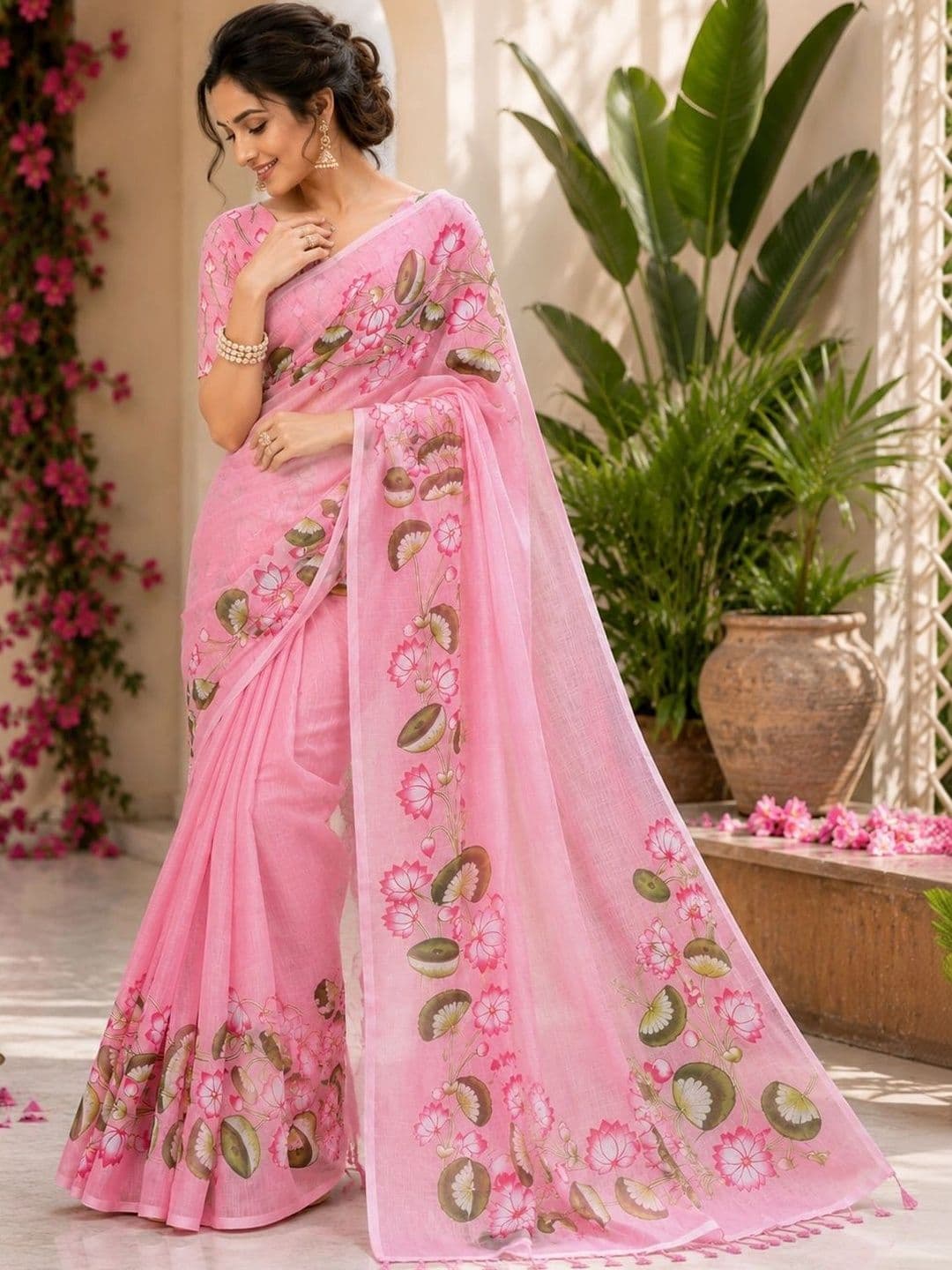 BORAD FASHION Floral Designer Chanderi Saree thumbnail 4
