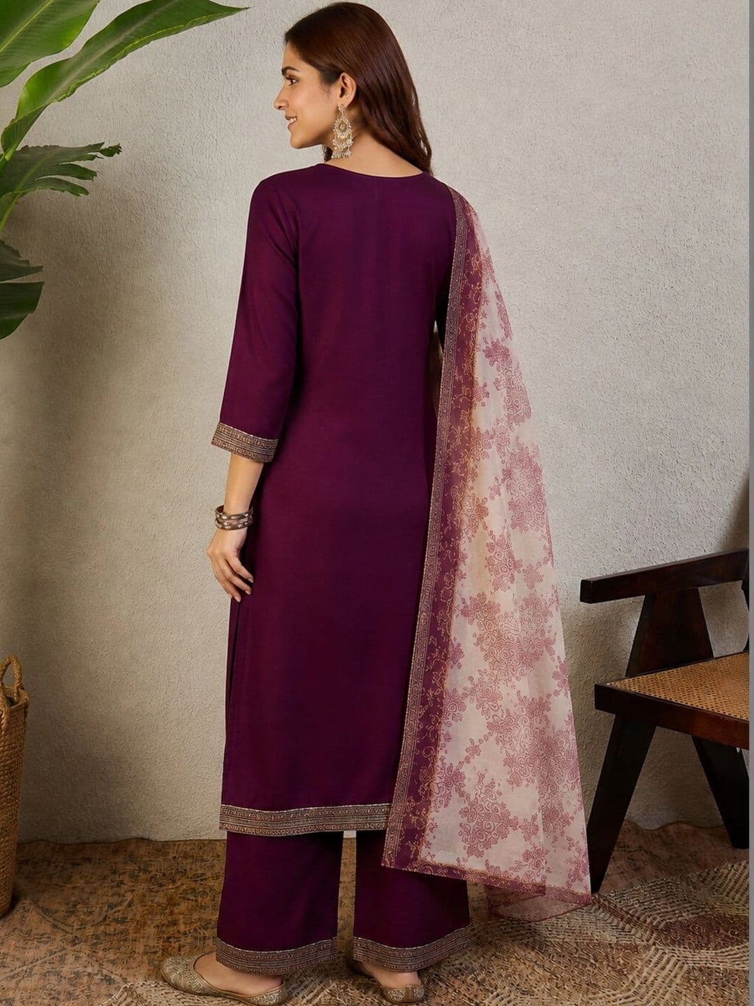 Anouk Women Ethnic Motifs Embroidered Regular Thread Work Kurta -Palazzos & With Dupatta thumbnail 3