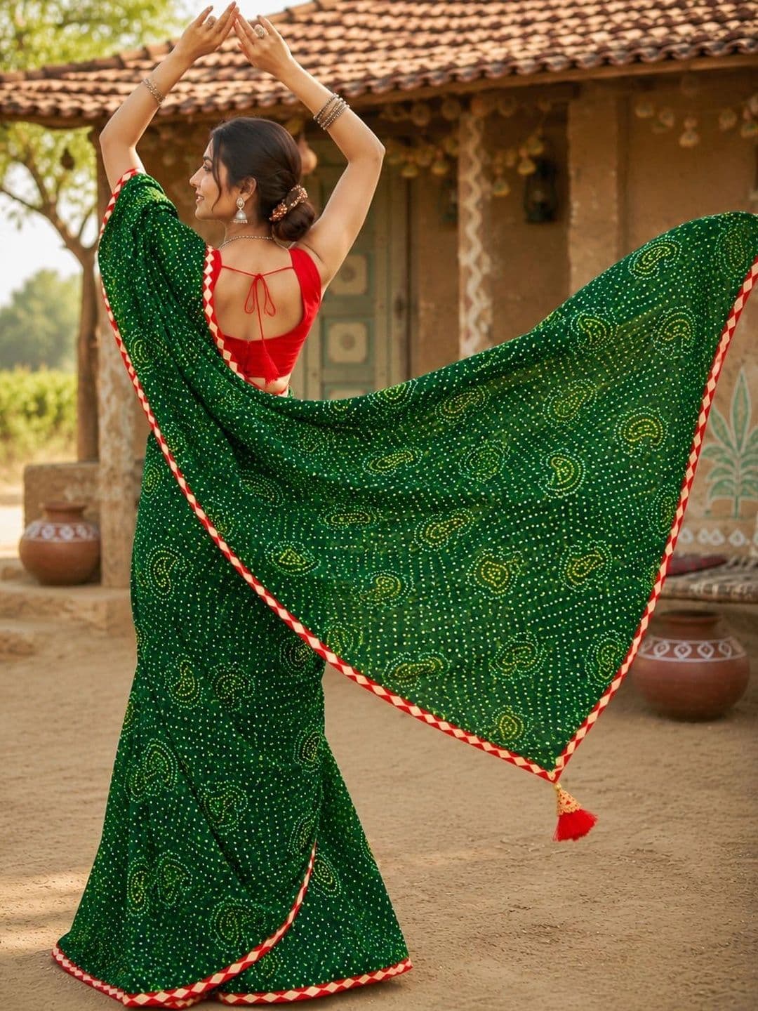 RENBRIZA Bandhani Poly Georgette Bandhani Saree thumbnail 2