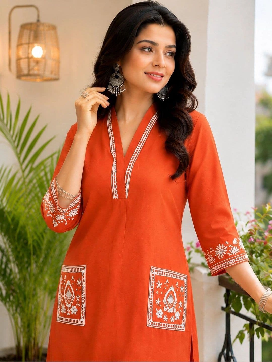SZN Women Ethnic Motifs Embroidered Regular Thread Work Pure Cotton Kurta with Trousers thumbnail 2