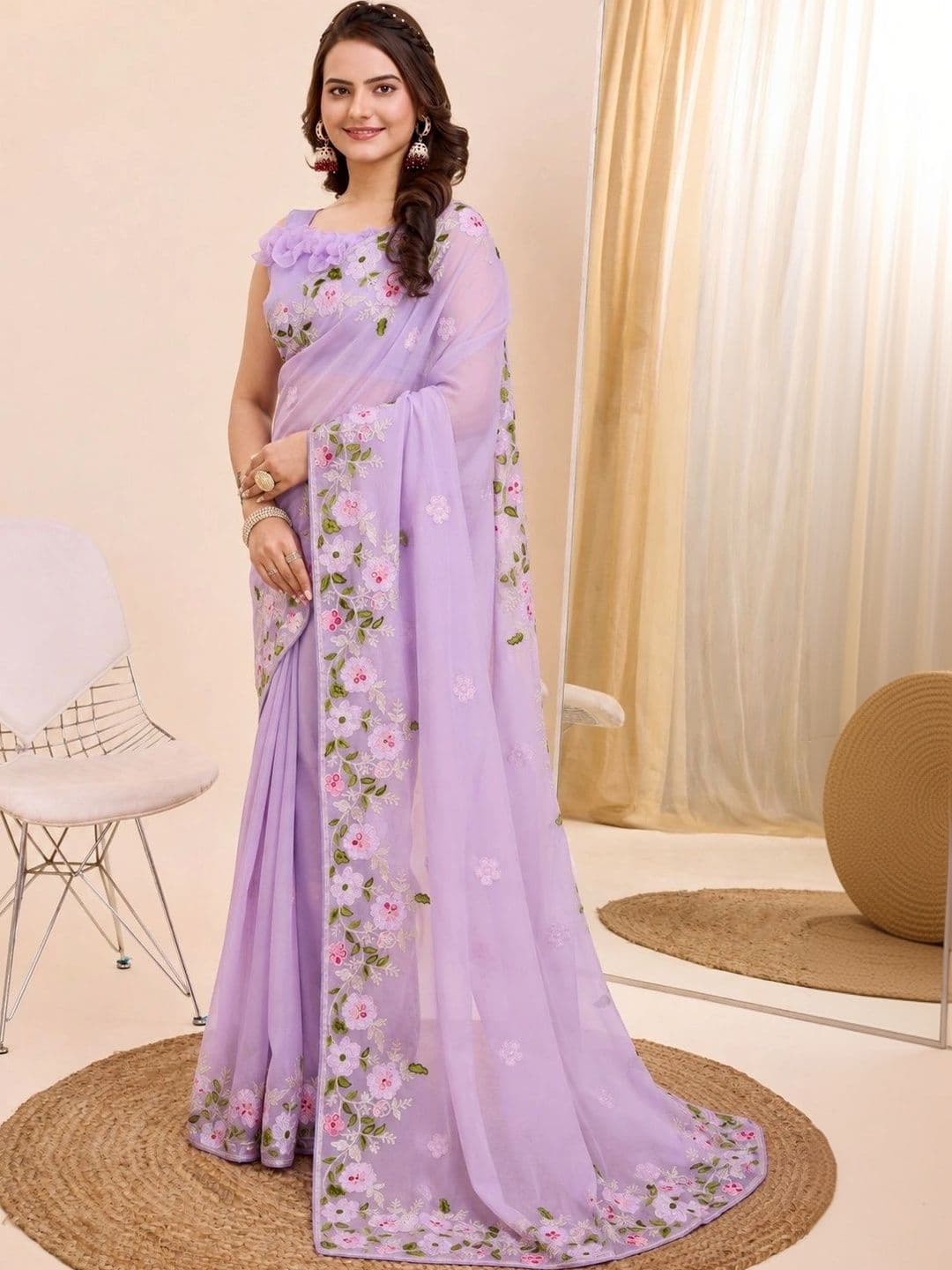 akhodalkrp Floral Embroidered Net Saree thumbnail 3