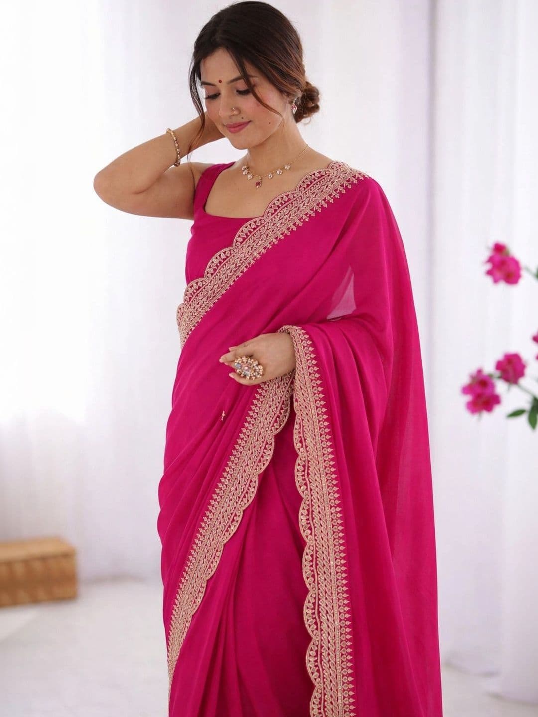 KALINI Embroidered Silk Blend Heavy Work Saree thumbnail 4