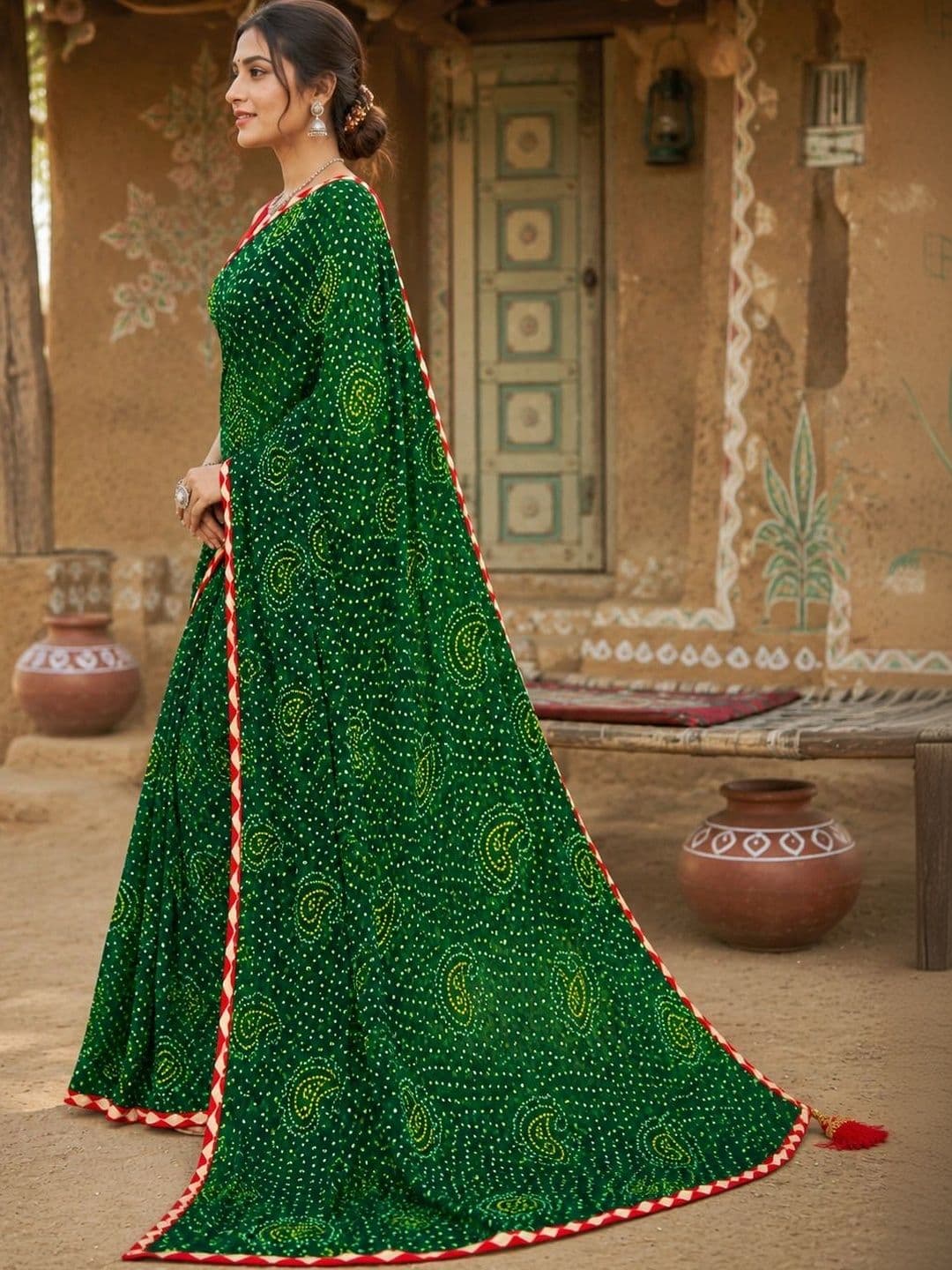 RENBRIZA Bandhani Poly Georgette Bandhani Saree thumbnail 3