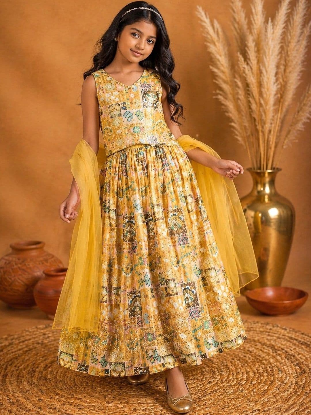 BAESD Girls Printed Sequinned Ready to Wear Lehenga & - view 1