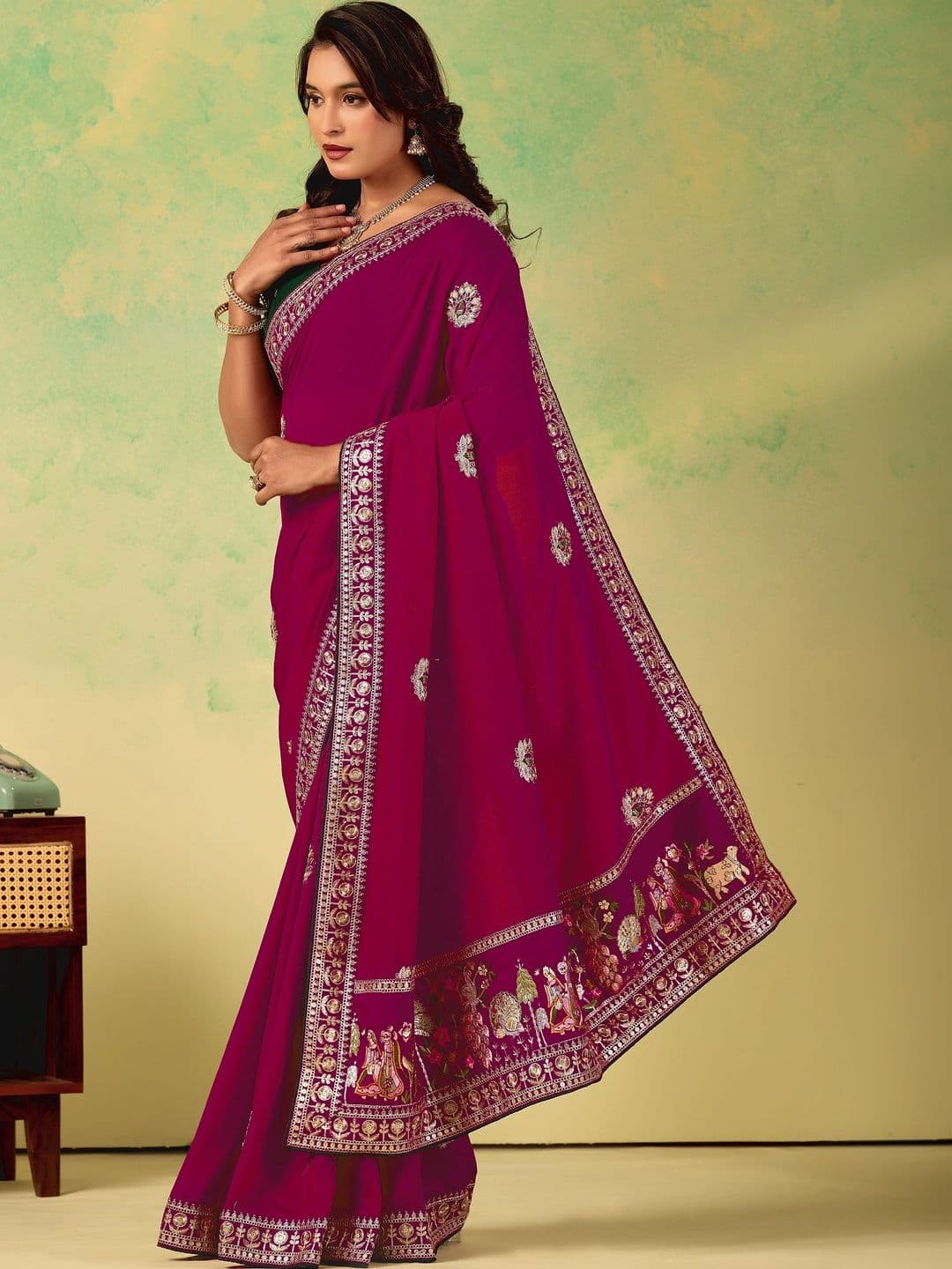 KALINI Embroidered Silk Blend Heavy Work Saree thumbnail 4