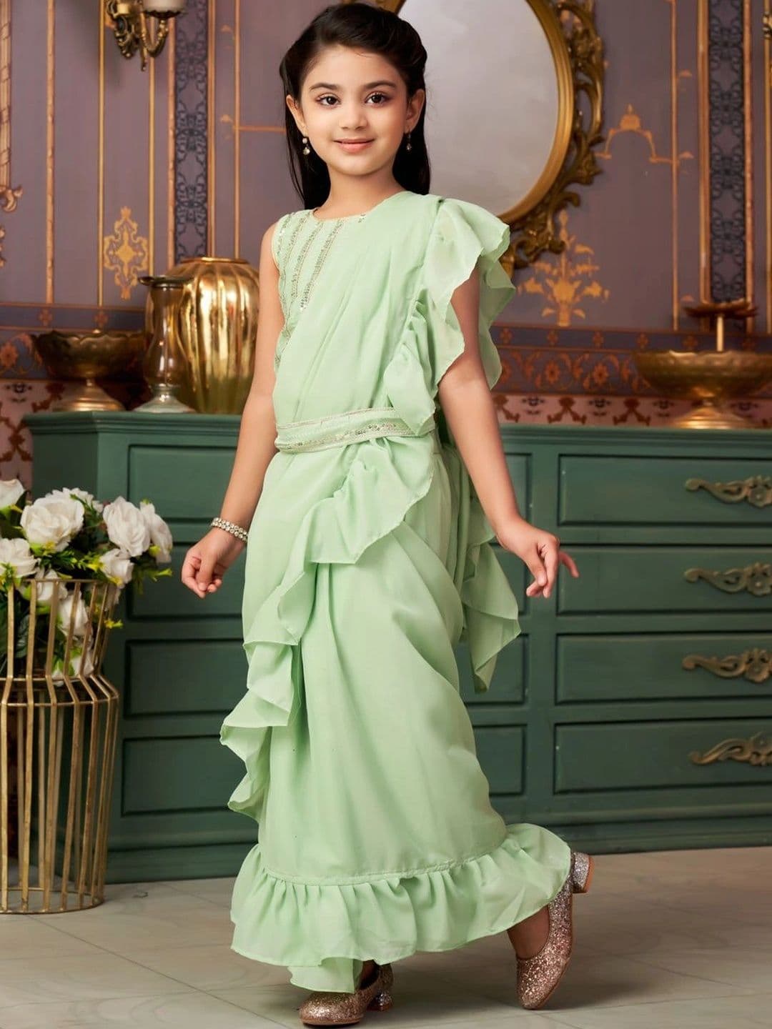 BAESD Girls Embellished Sequinned Ready to Wear Lehenga & thumbnail 4
