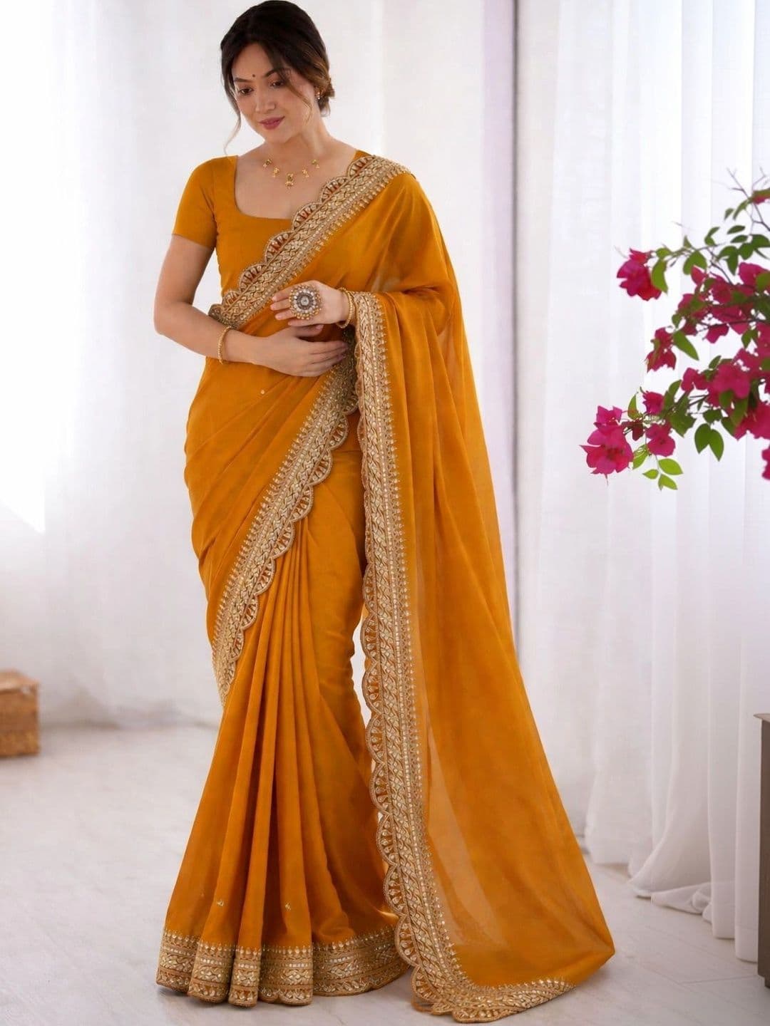 KALINI Embroidered Silk Blend Heavy Work Saree thumbnail 3