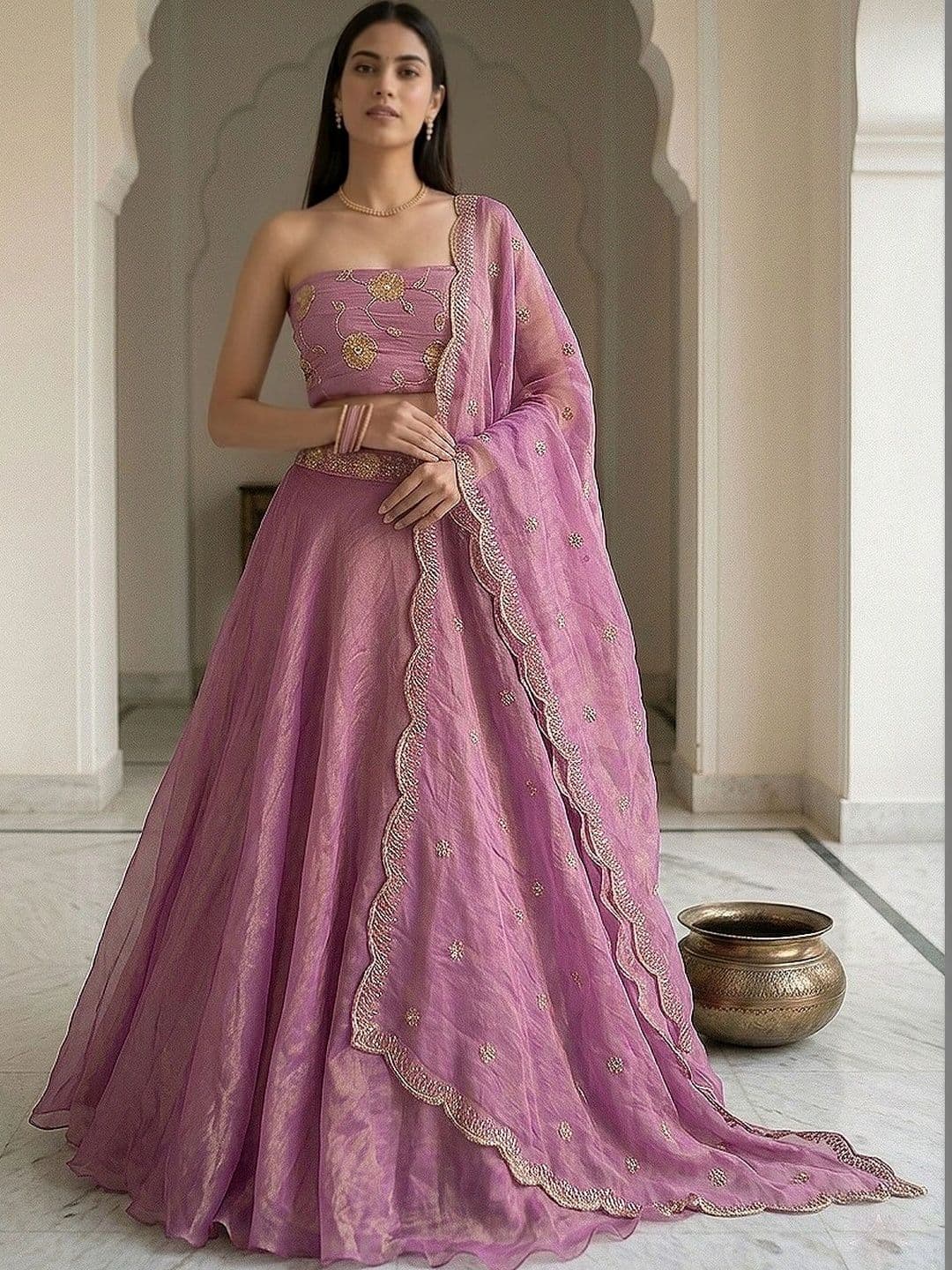 Warthy Ent Embroidered Semi-Stitched Lehenga & Unstitched Blouse With Dupatta - view 1